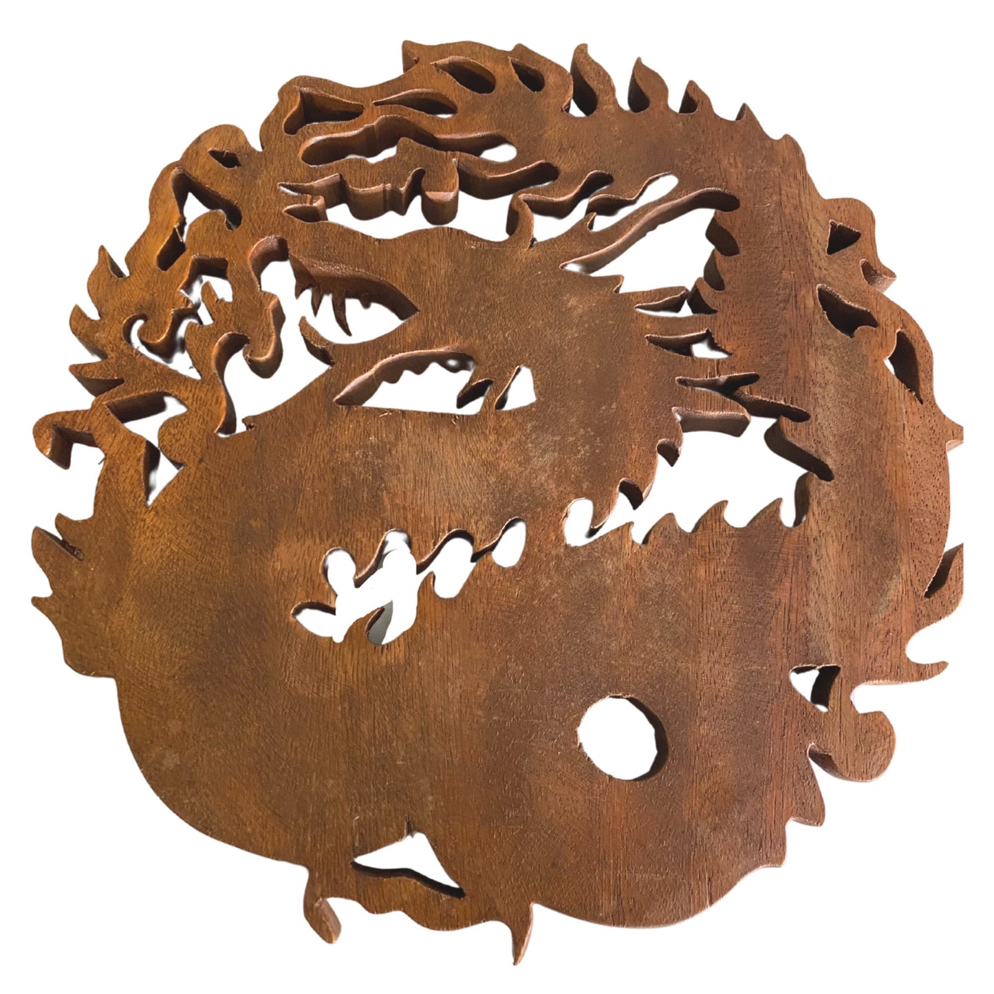 Hand Carved Dragon Wall Art Plaque: Balinese Carved Wood Panel, Asian Decor (12")
