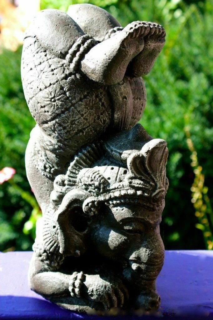 Yoga Pose Ganesha Garden Statue Handmade Cast Lava Stone Elephant Sculpture Balinese art  Eclectic Boho Decor - Acadia World Traders
