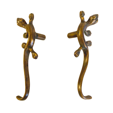 Lizard Gecko Salamander Reptile Brass Knob Drawer Pull Door Cabinet Handles Set of 2 handmade Bali Art