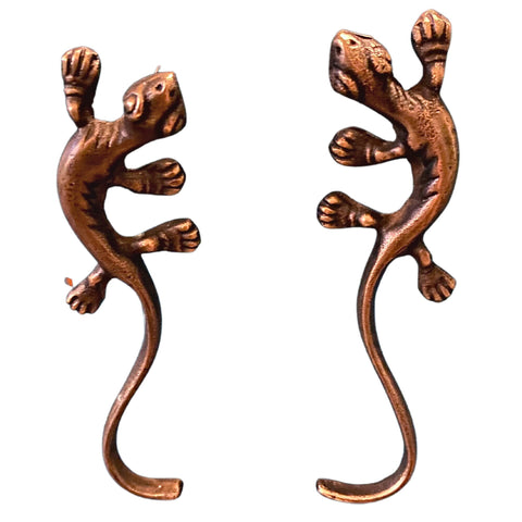 Lizard Gecko Salamander Reptile Brass Knob Drawer Pull Door Cabinet Handles Set of 2 handmade Bali Art