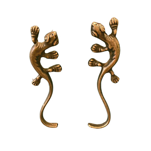 Lizard Gecko Salamander Reptile Brass Knob Drawer Pull Door Cabinet Handles Set of 2 handmade Bali Art