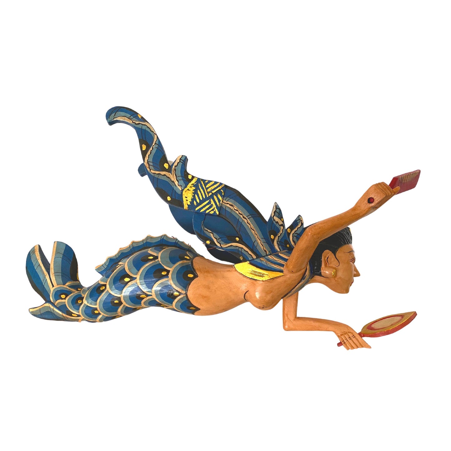 Flying Mermaid Goddess Spiritchaser Mobile, Hand Carved Wood Balinese Folk Art