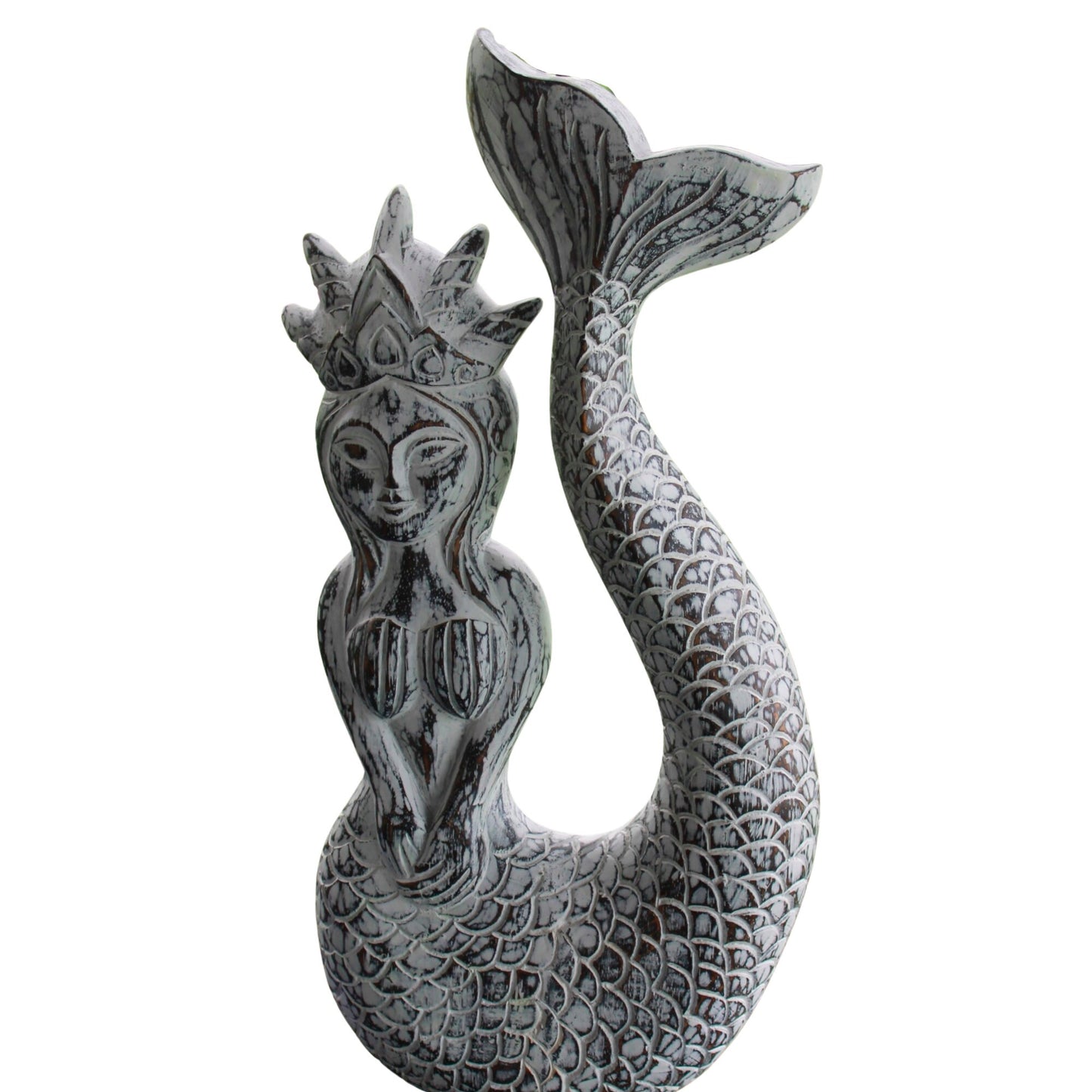 Hand Carved Whitewash Mermaid Princess Wall Art: Bali Folk Art Decor