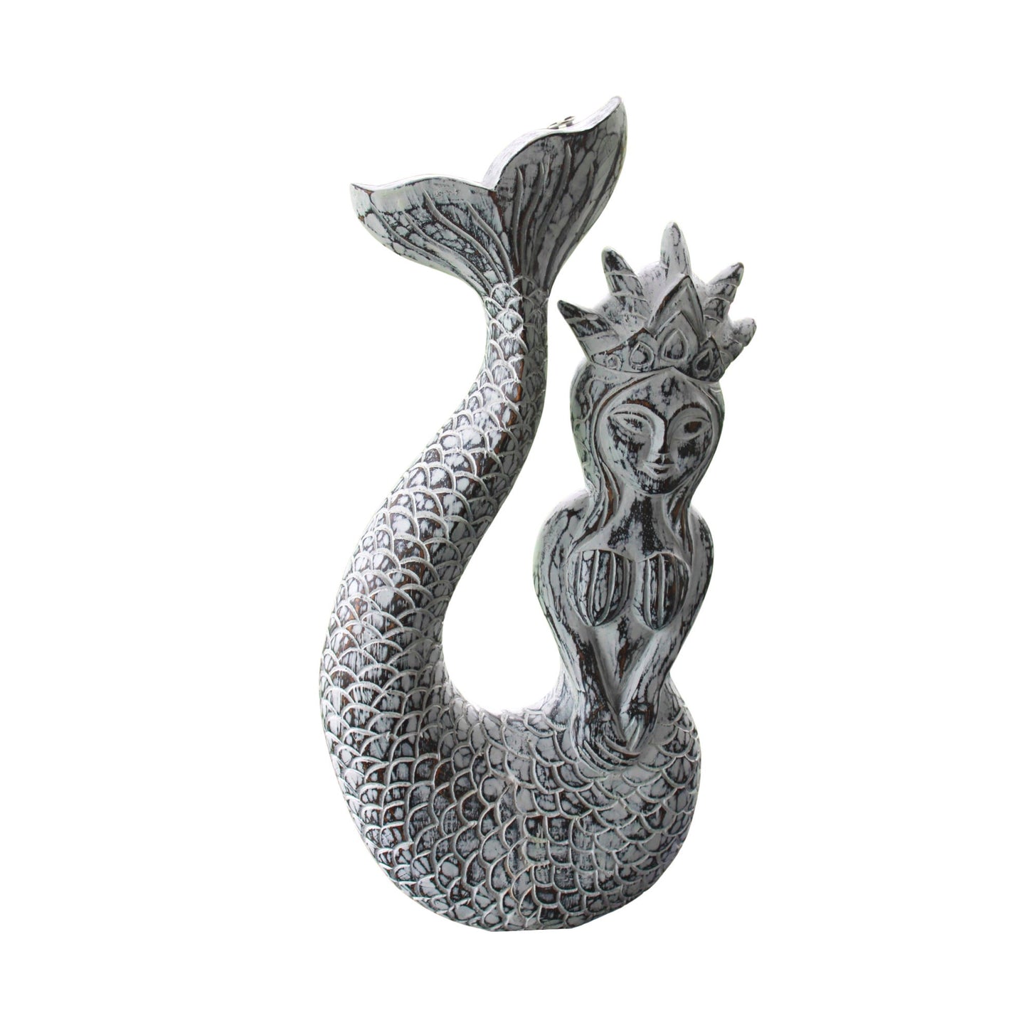 Hand Carved Whitewash Mermaid Princess Wall Art: Bali Folk Art Decor