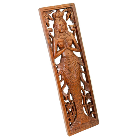 Balinese Mermaid Mystical Goddess of the South Seas Nyi Blorong Mermaid Panel Hand Carved Wood Bali Wall Art Decor