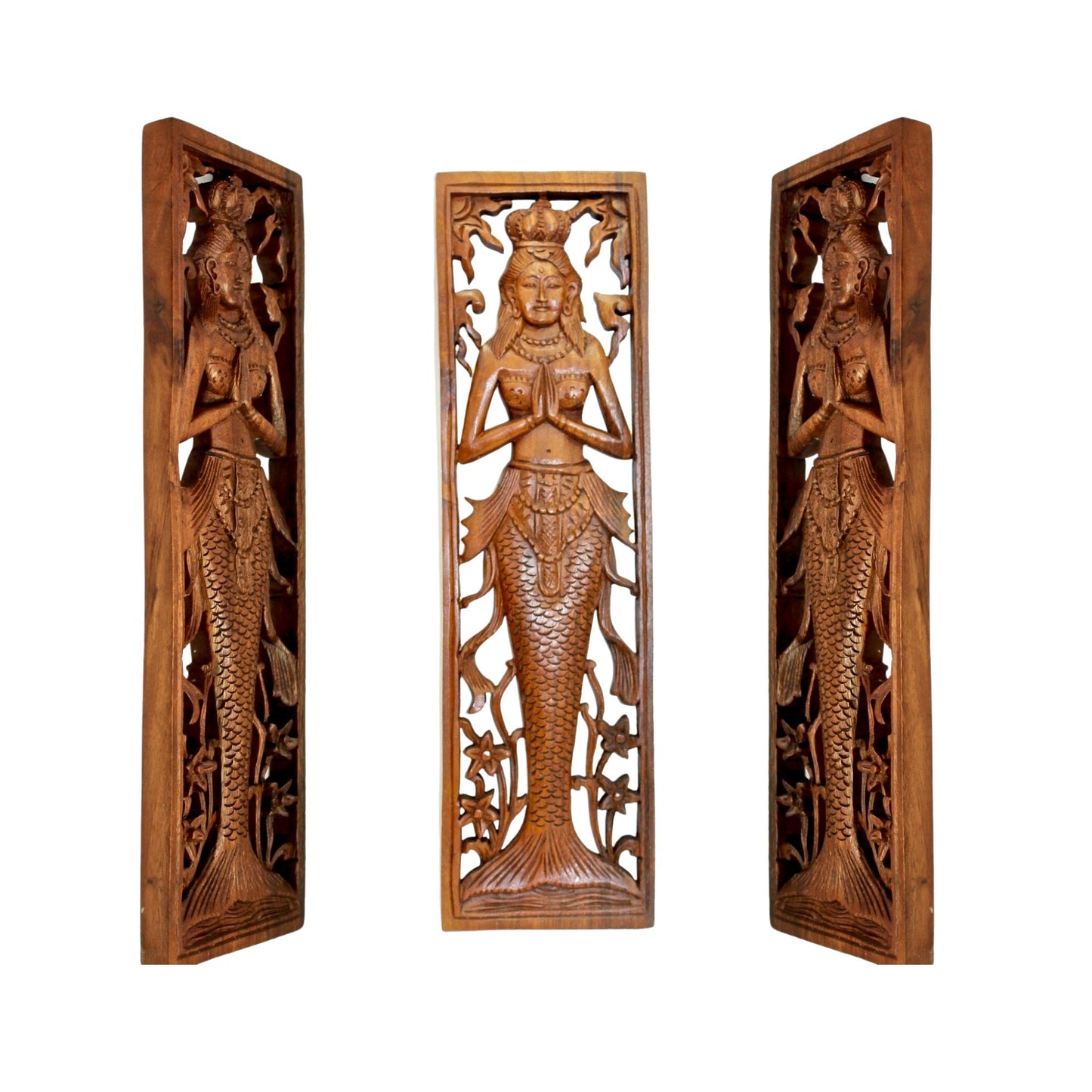 Balinese Mermaid Wood Wall Art Carving: Nyi Blorong Goddess of the South Seas