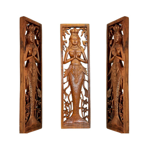 Balinese Mermaid Mystical Goddess of the South Seas Nyi Blorong Mermaid Panel Hand Carved Wood Bali Wall Art Decor