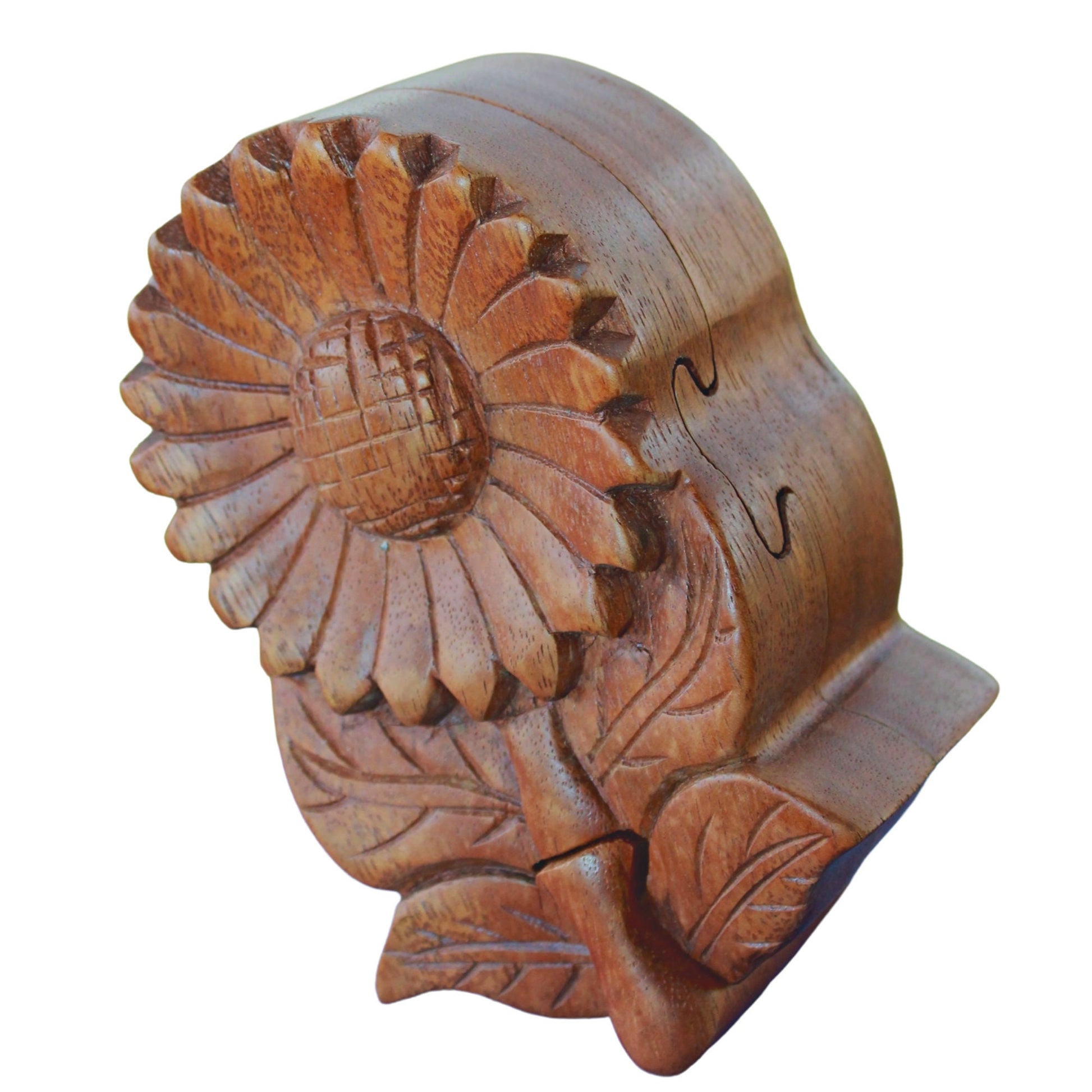 Sunflower Daisy Flower Secret Puzzle Box Jewelry gift box Trinket Stash Box Hand Carved Wood Marguerite Bali art Handmade - Acadia World Traders