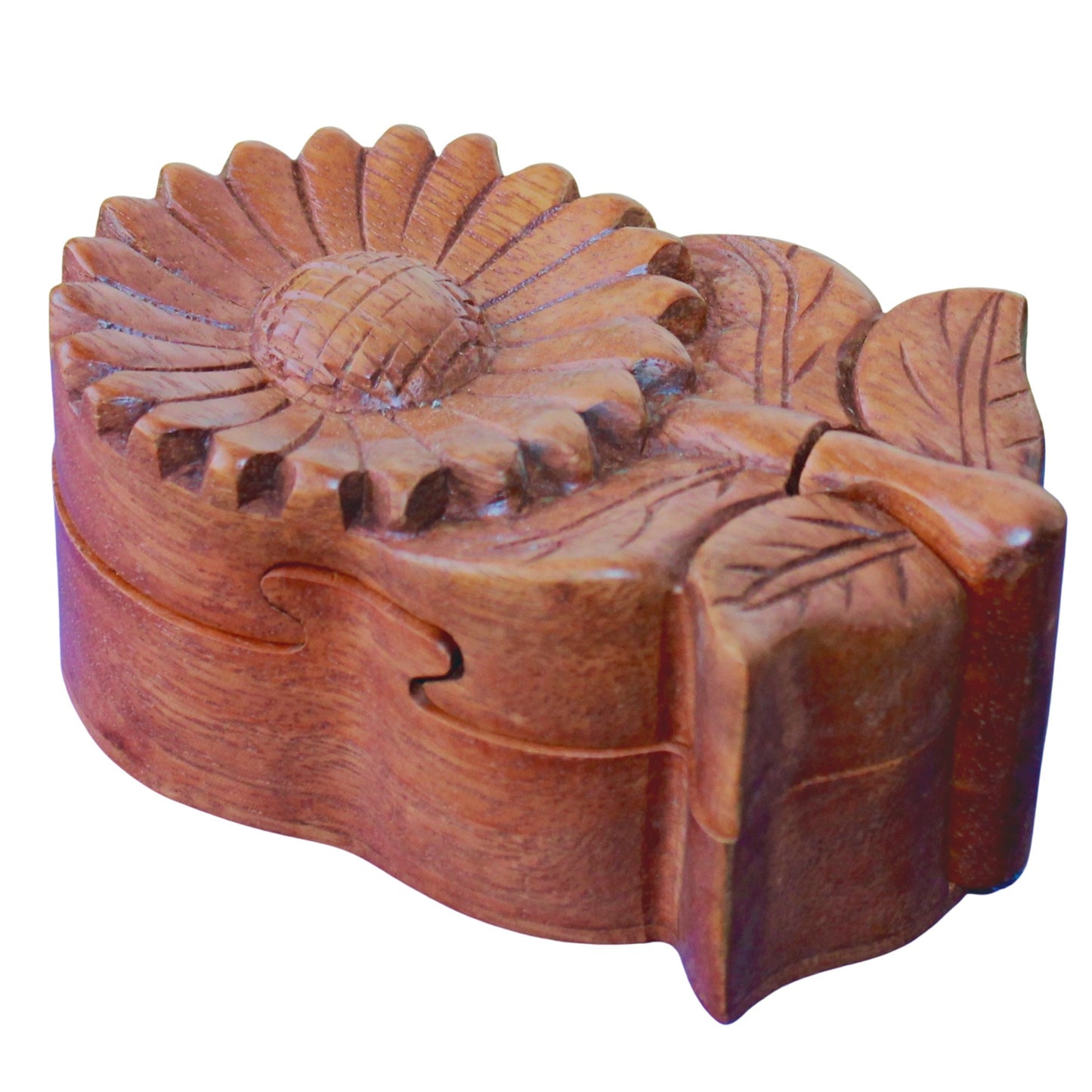 Sunflower Daisy Flower Secret Puzzle Box Jewelry gift box Trinket Stash Box Hand Carved Wood Marguerite Bali art Handmade - Acadia World Traders
