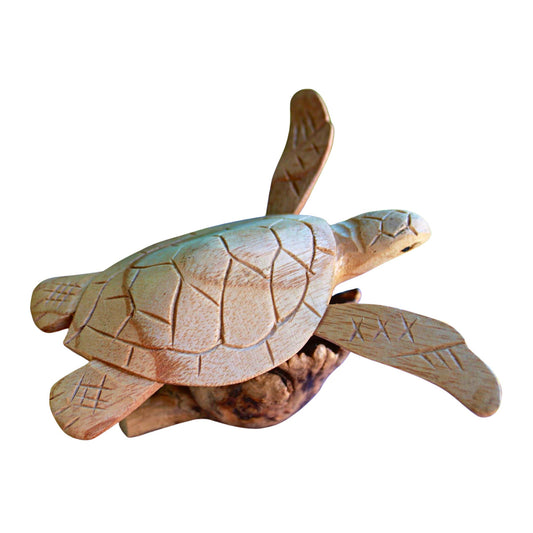 Sea Turtle Terrapin Statue Parasite Wood Carving Mushroom Hand carved Sealife Bali art