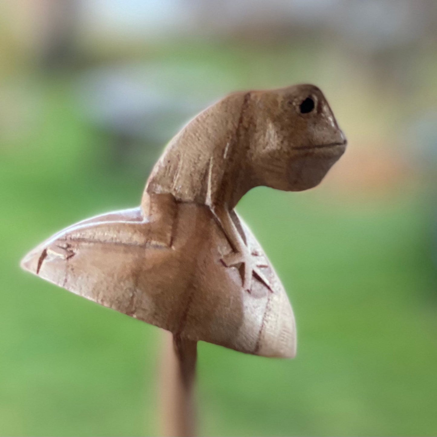 Hand Carved Frog Statue Mushroom wooden Toad Toadstool Figurine Parasite Wood Handmade Wood Carving Bali Art Sculpture Shroom gift for dad