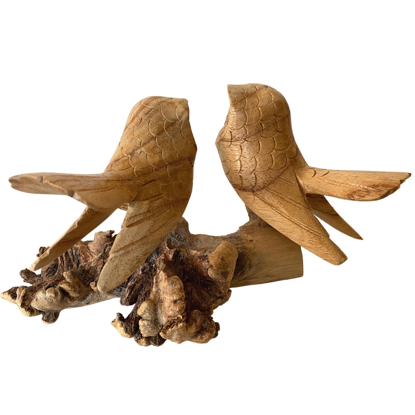 Roosting Owl Pair Bird Sculpture Hand Carved Parasite Mushroom Wood Statue Bali art