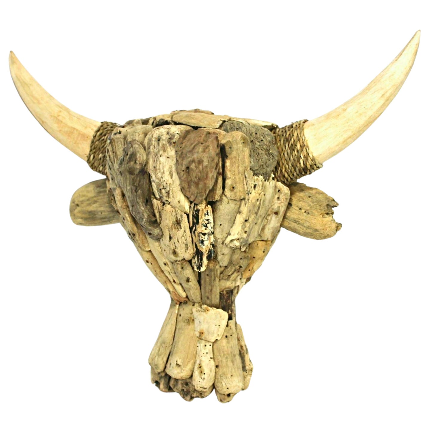 Rustic Bull Cow Steer Faux Vegan taxidermy Mount handmade Wall Art repurposed Driftwood Boho Farmhouse Lodge Decor  Bali art