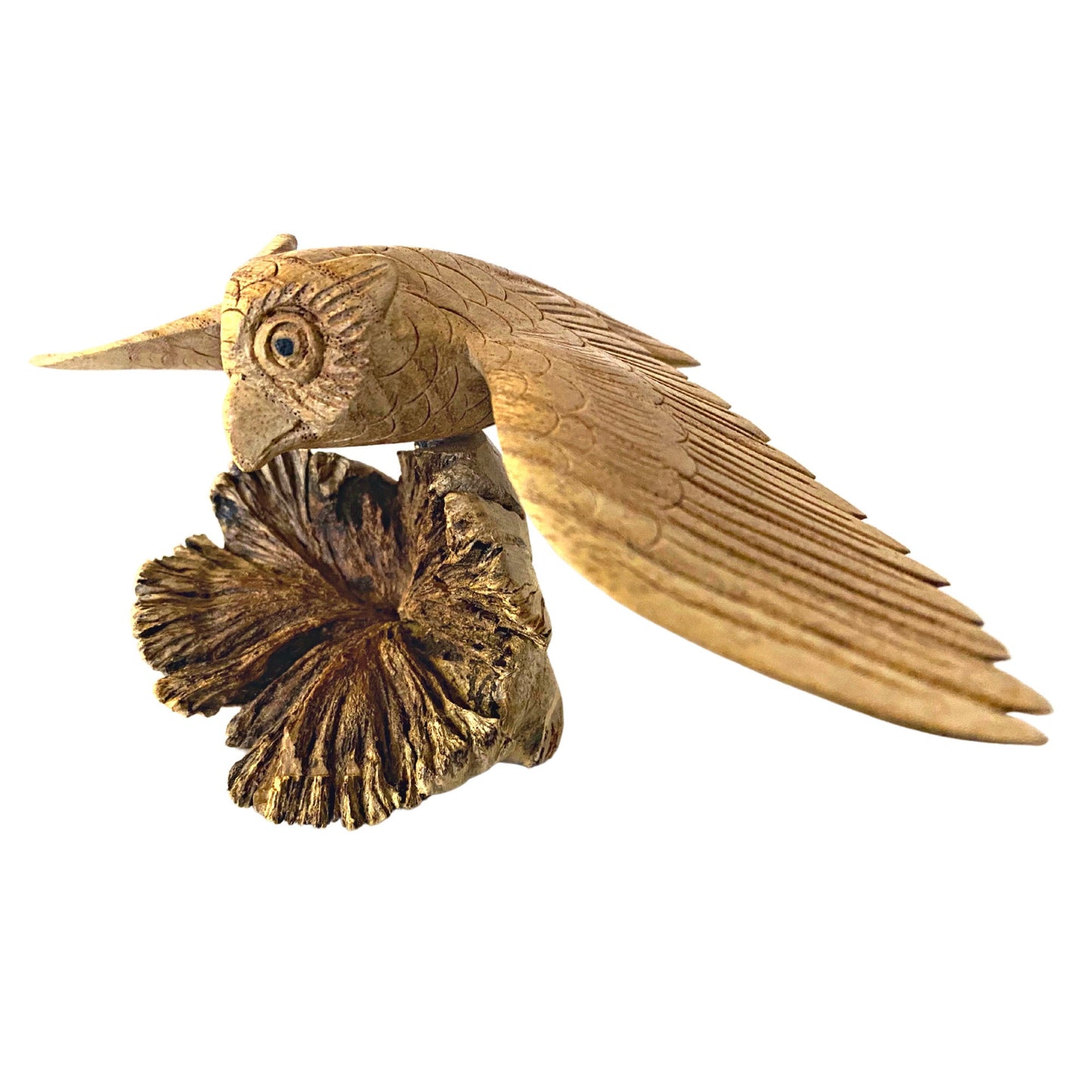 flying Owl Bird of Prey Sculpture Hand Carved Parasite Mushroom Wood Statue Bali art