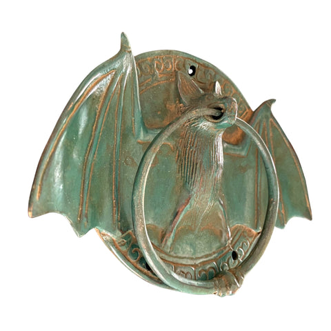 Gothic Bat Door Knocker handle knob Cabinet Pull lost wax Cast Verdigris handmade Bronze Bali Art