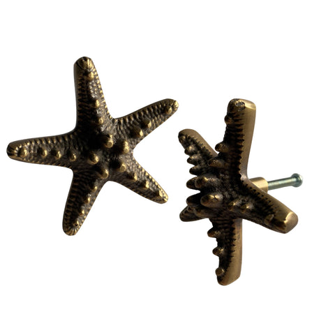 Brass Starfish Star Knob Cabinet Handle Drawer Pull hook Bali Art Nautical Beach Cottage Decor