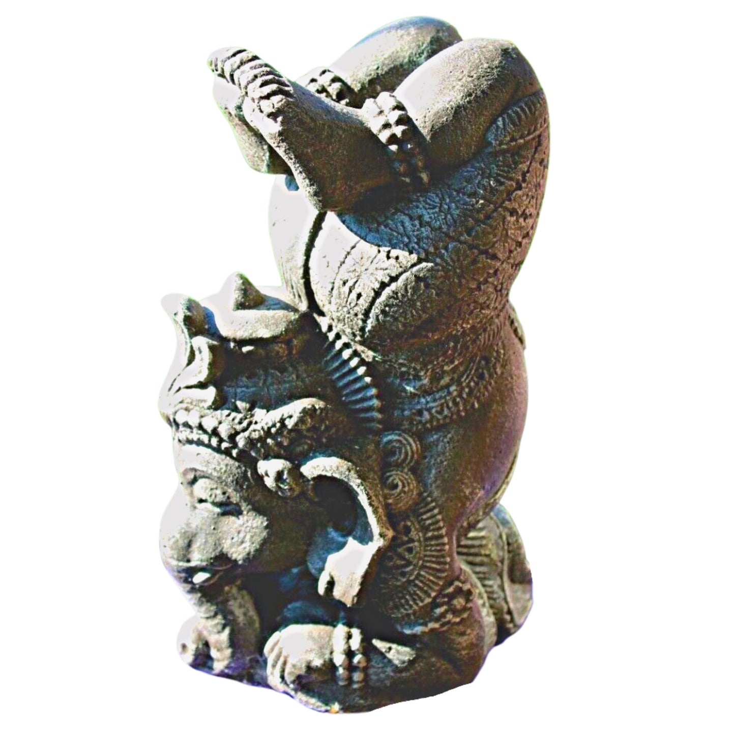 Yoga Pose Ganesha Garden Statue Handmade Cast Lava Stone Elephant Sculpture Balinese art  Eclectic Boho Decor - Acadia World Traders
