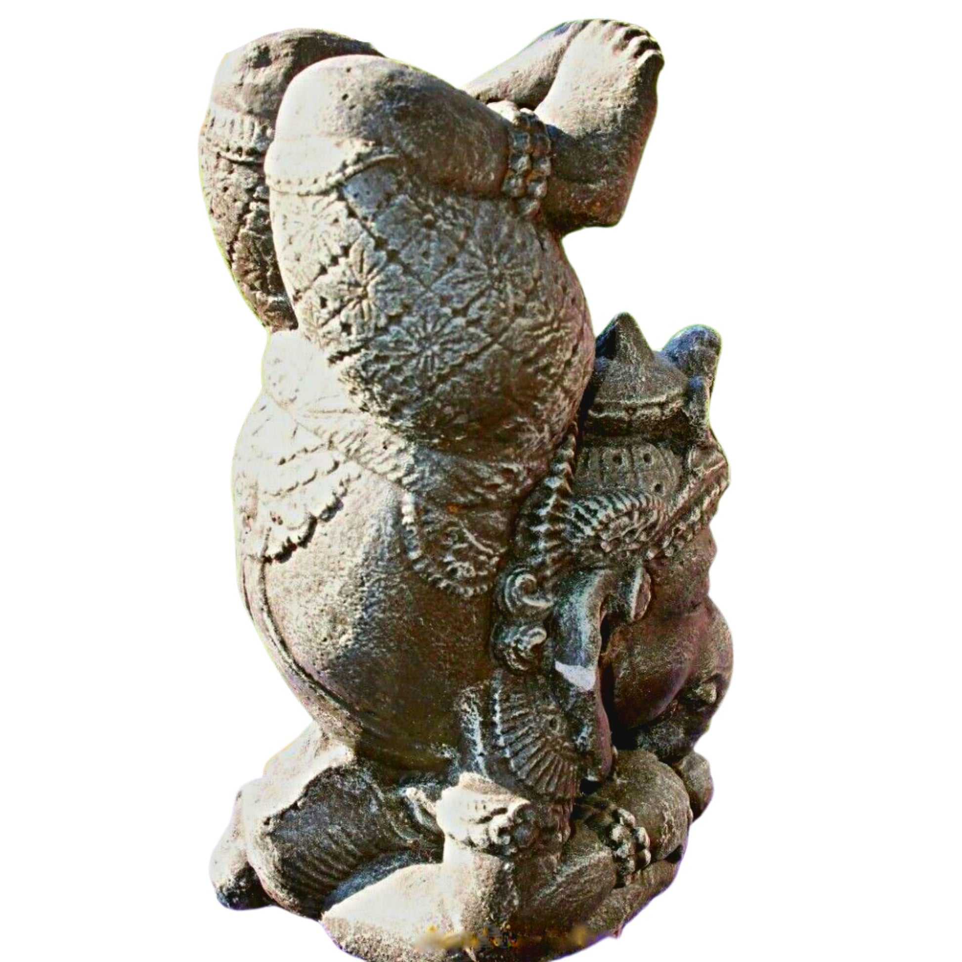 Yoga Pose Ganesha Garden Statue Handmade Cast Lava Stone Elephant Sculpture Balinese art  Eclectic Boho Decor - Acadia World Traders