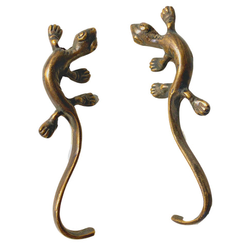 Lizard Gecko Salamander Reptile Brass Knob Drawer Pull Door Cabinet Handles Set of 2 handmade Bali Art