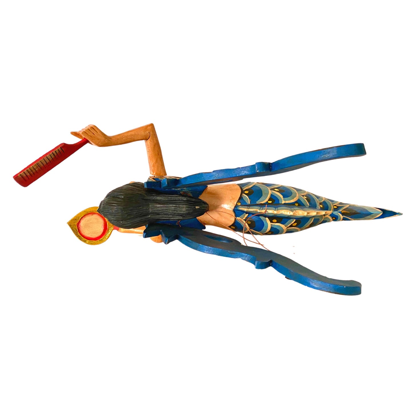 Flying Mermaid Goddess Spiritchaser Mobile, Hand Carved Wood Balinese Folk Art