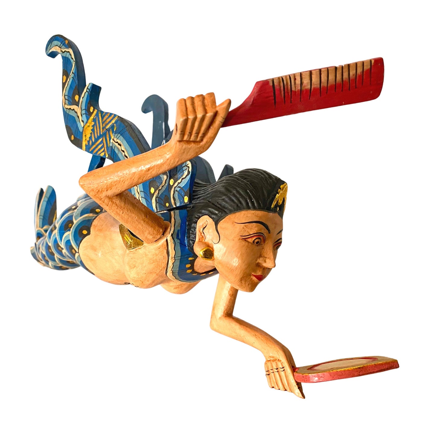 Flying Mermaid Goddess Spiritchaser Mobile, Hand Carved Wood Balinese Folk Art