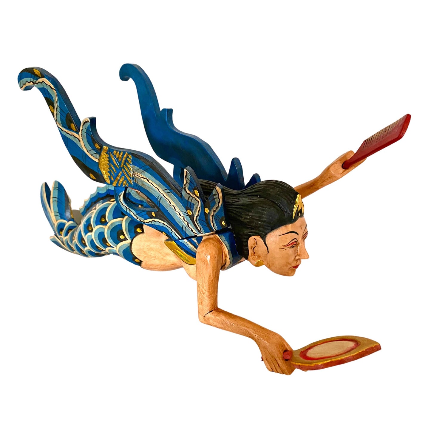 Flying Mermaid Goddess Spiritchaser Mobile, Hand Carved Wood Balinese Folk Art