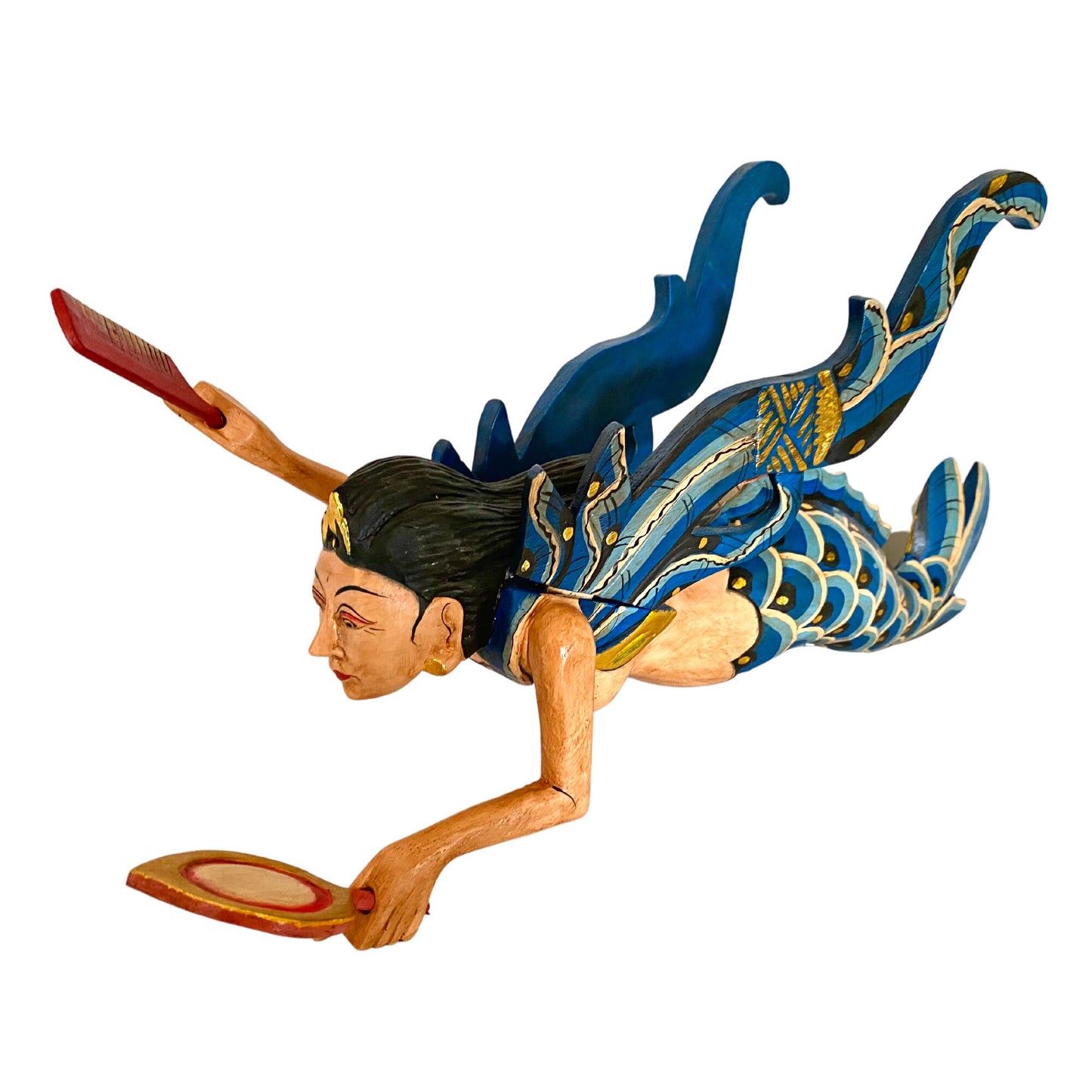 Flying Mermaid Goddess Spiritchaser Mobile, Hand Carved Wood Balinese Folk Art
