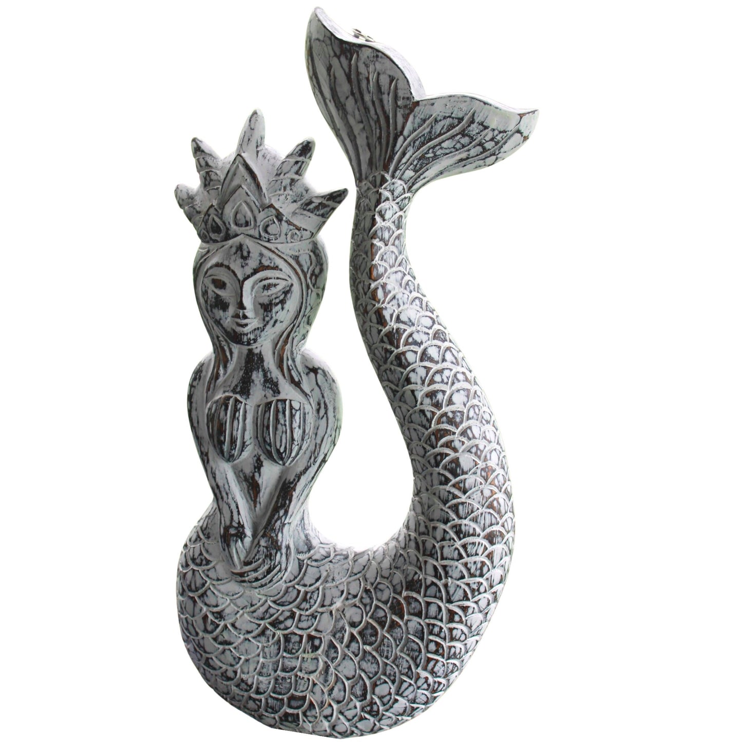 Hand Carved Whitewash Mermaid Princess Wall Art: Bali Folk Art Decor