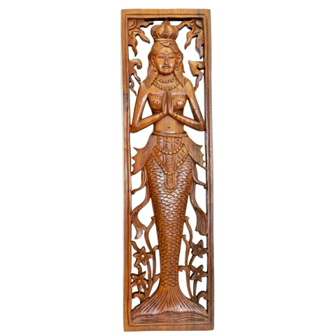 Balinese Mermaid Mystical Goddess of the South Seas Nyi Blorong Mermaid Panel Hand Carved Wood Bali Wall Art Decor