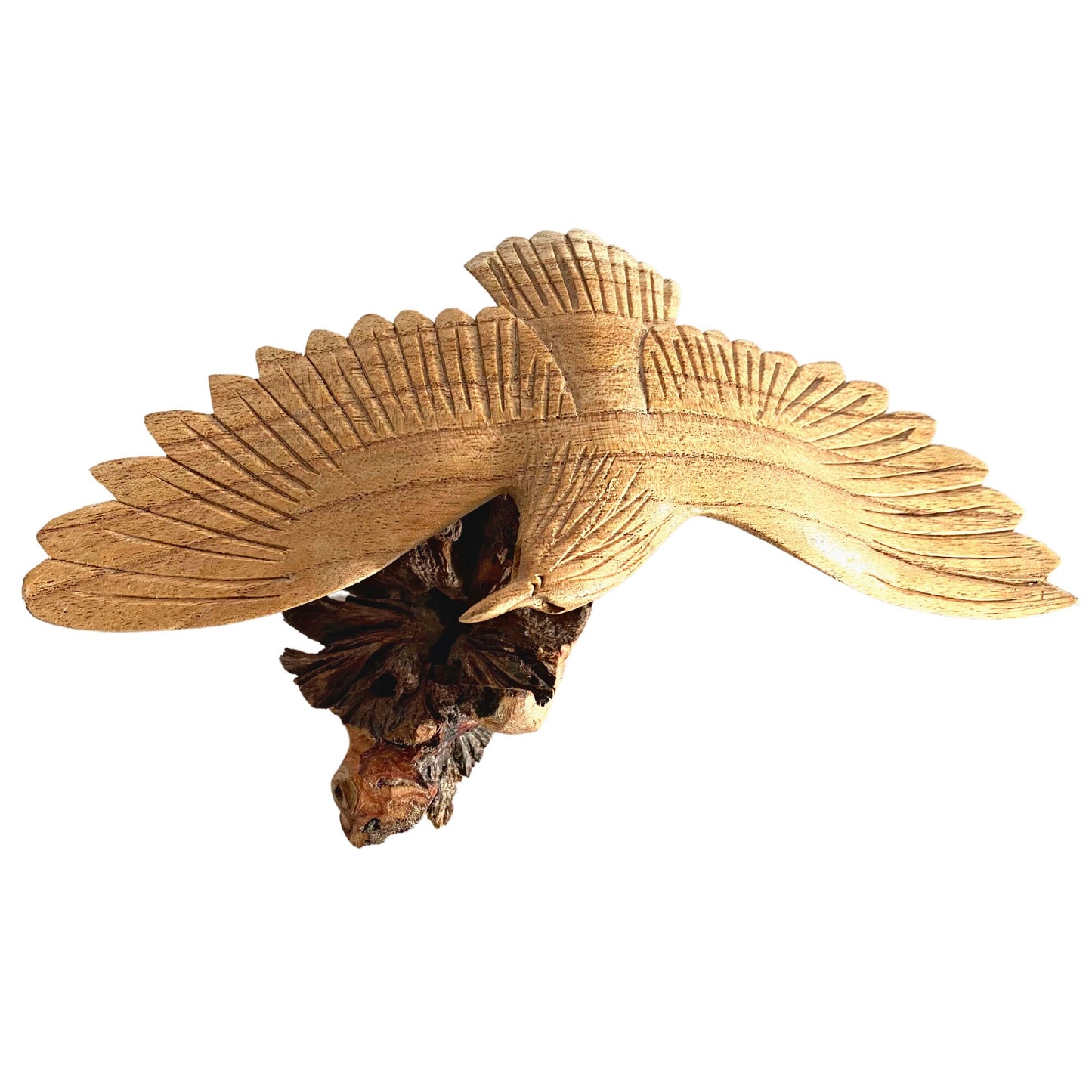 Swooping Eagle Bird of Prey Sculpture Hand Carved Parasite Mushroom Wood Statue Bali art