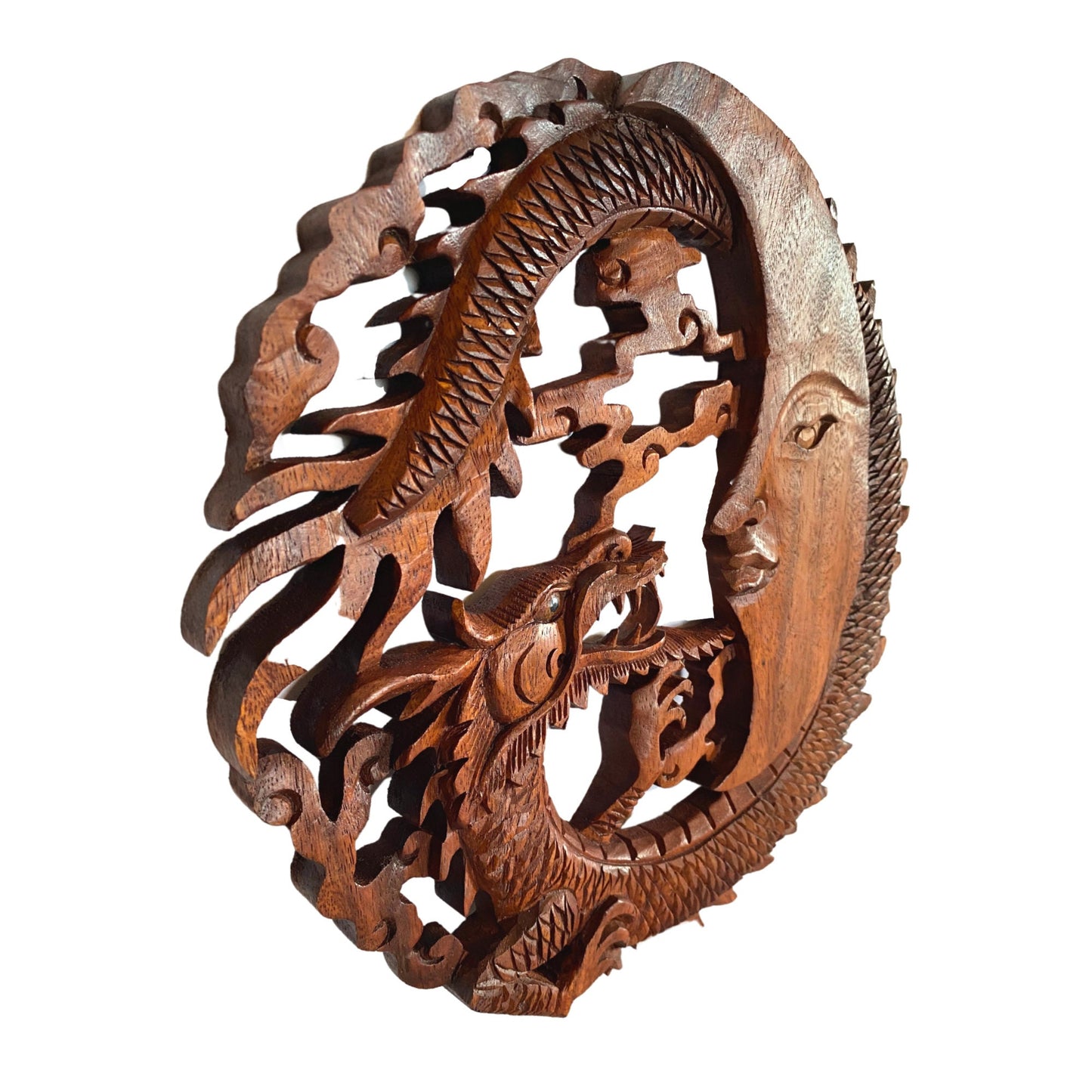 Naga Dragon & Crescent Moon Wall  Sculpture Panel Hand Carved Balinese art - Acadia World Traders