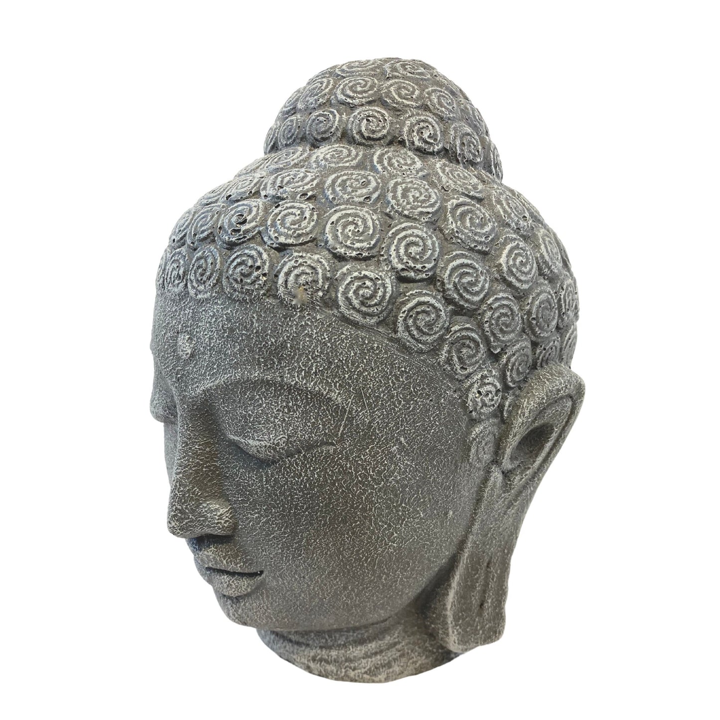 Buddha Head Garden Statue: Handmade Cast Lava Stone Sculpture, Balinese Garden Decor