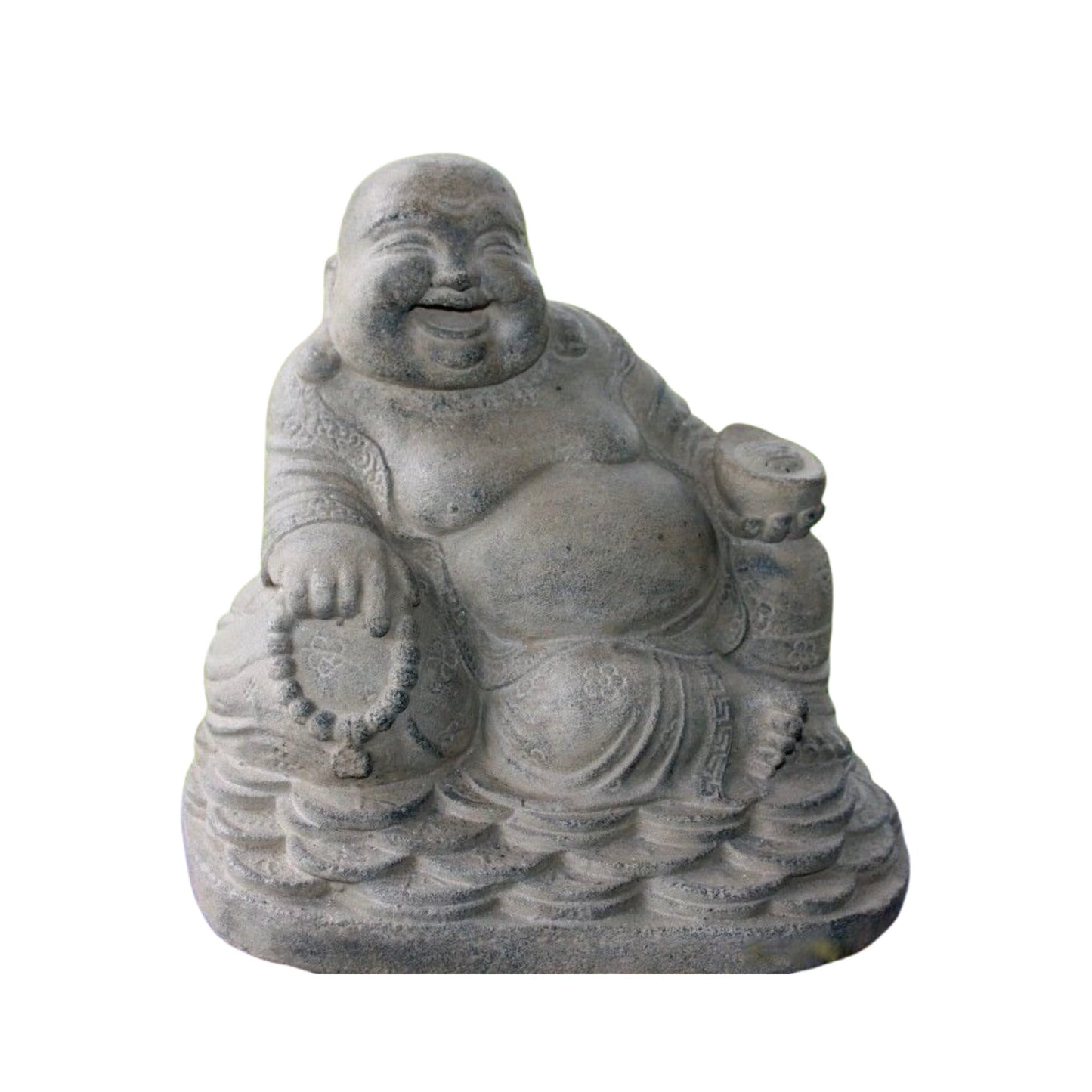 Cast Lava Stone Hotei Laughing Buddha Garden Statue: Balinese Garden Art