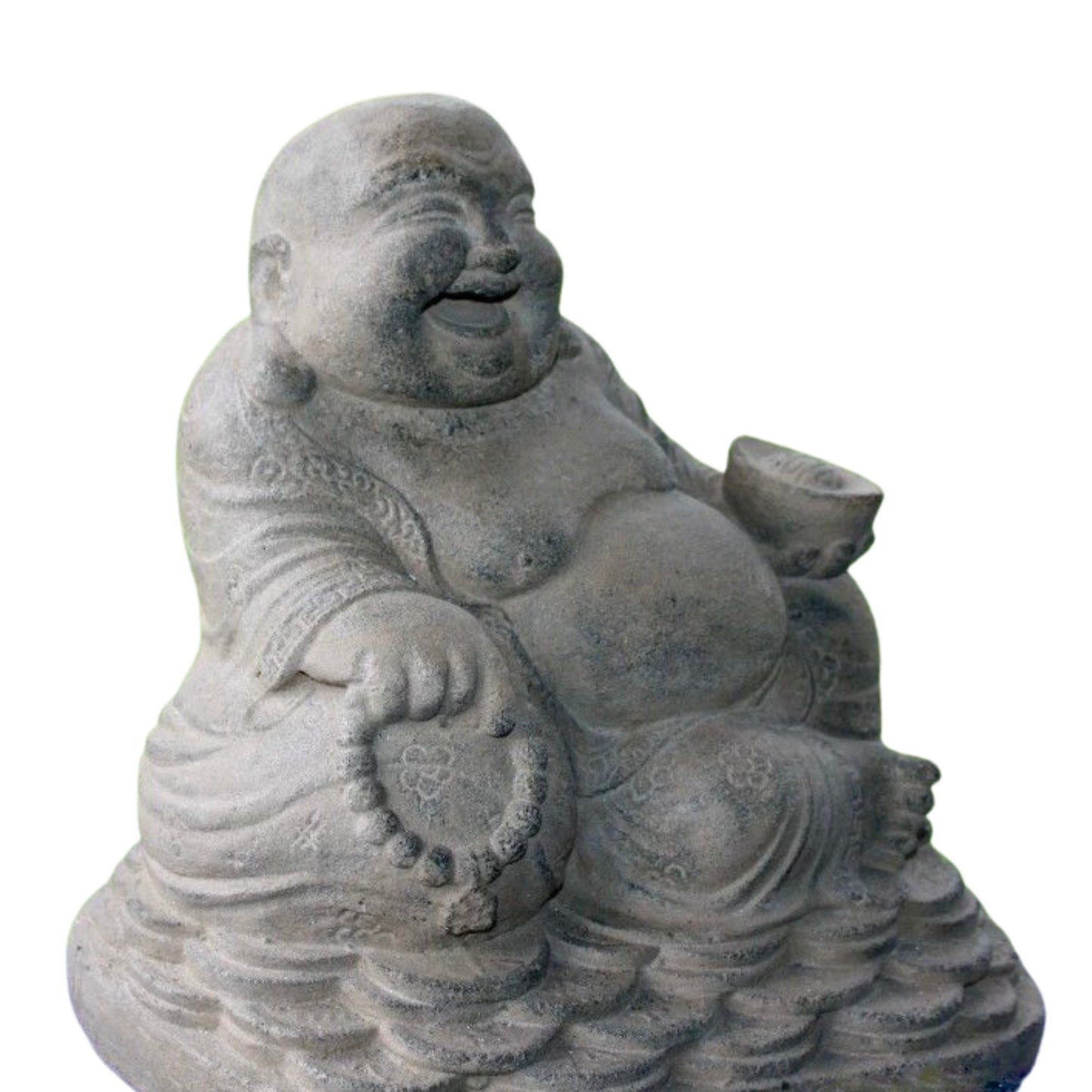 Cast Lava Stone Hotei Laughing Buddha Garden Statue: Balinese Garden Art