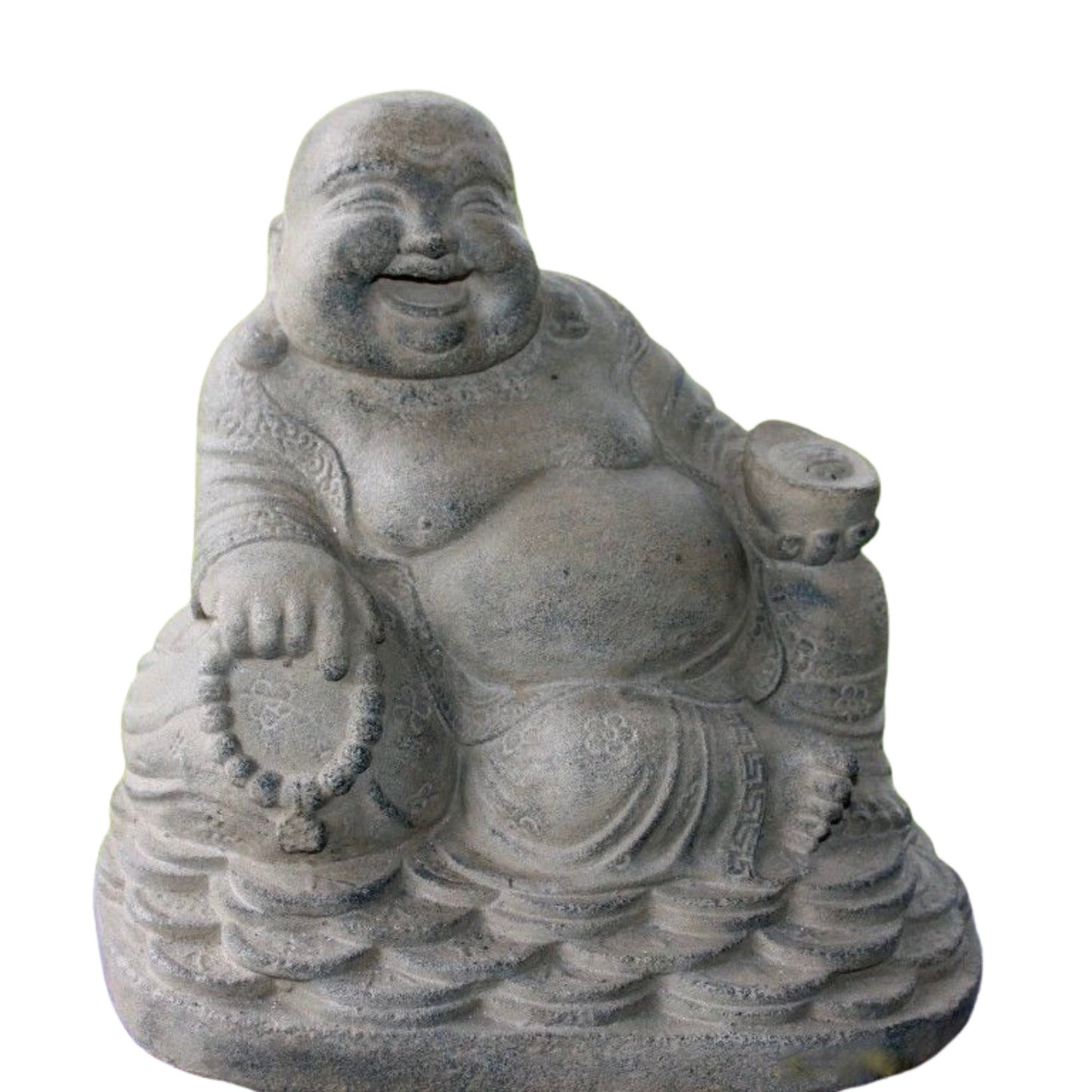 Cast Lava Stone Hotei Laughing Buddha Garden Statue: Balinese Garden Art