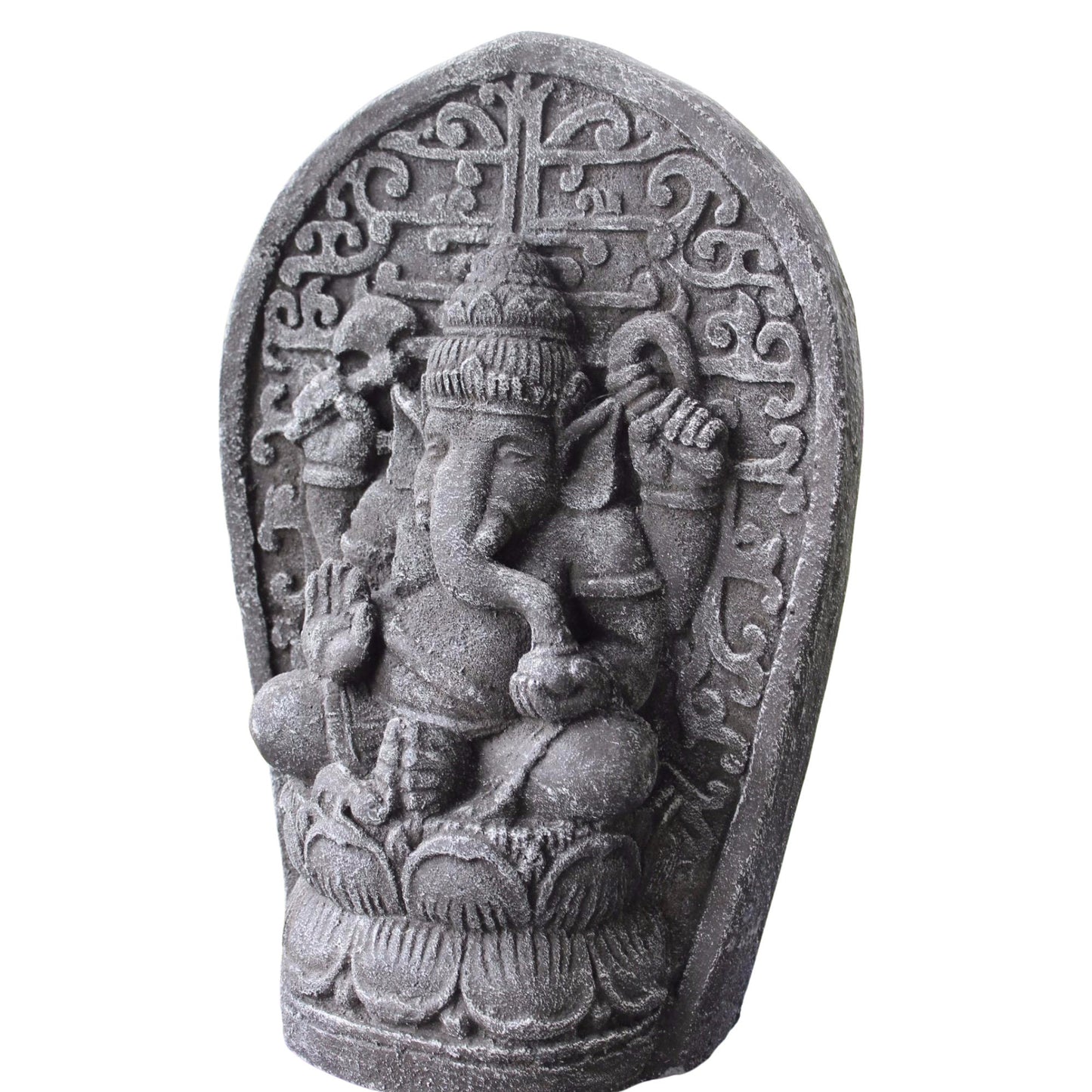 Ganapati Ganesha Lotus Pose Statue Panel Garden statuary Remover Obstacles Cast Lava stone sculpture Bali yard art