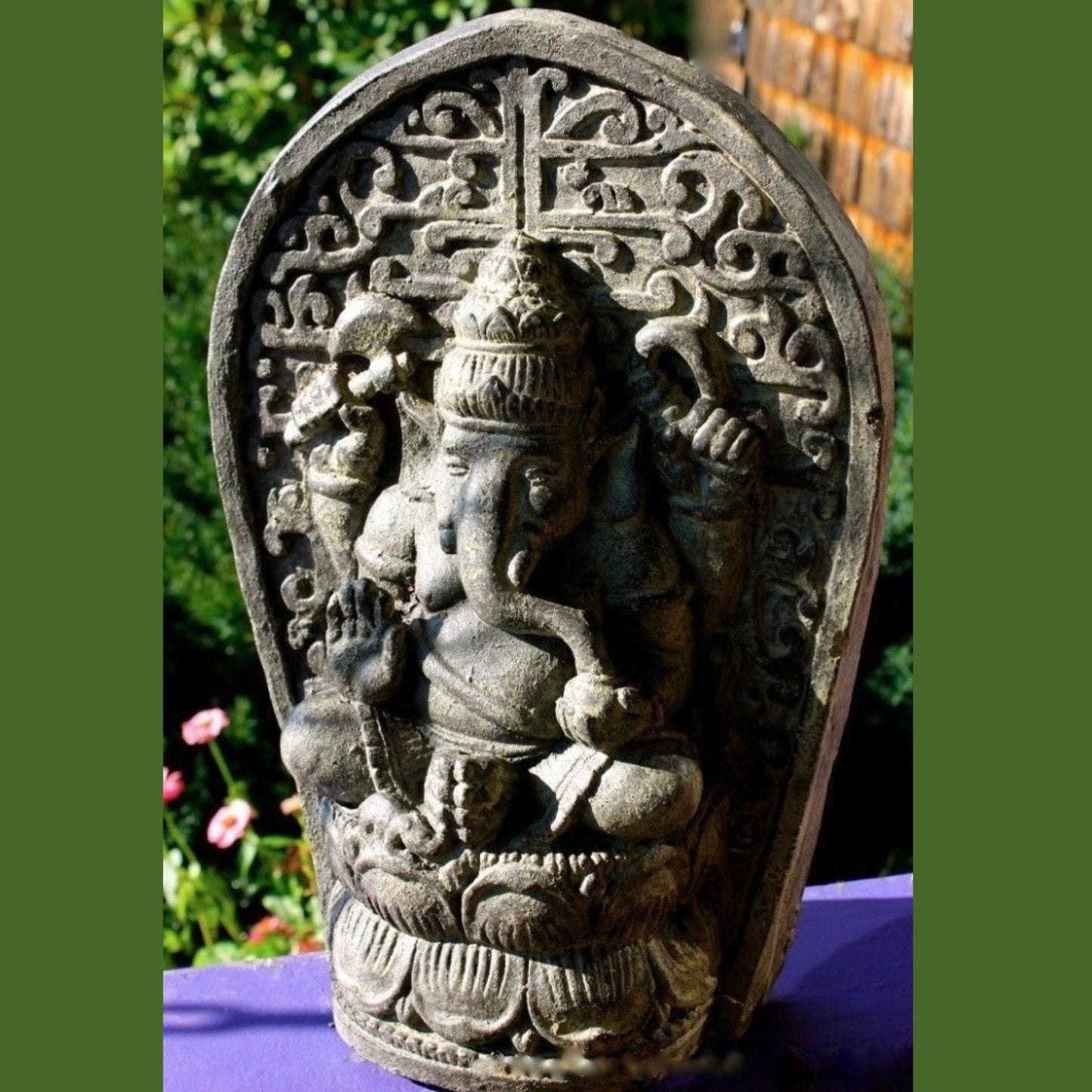 Ganapati Ganesha Lotus Pose Statue Panel Garden statuary Remover Obstacles Cast Lava stone sculpture Bali yard art