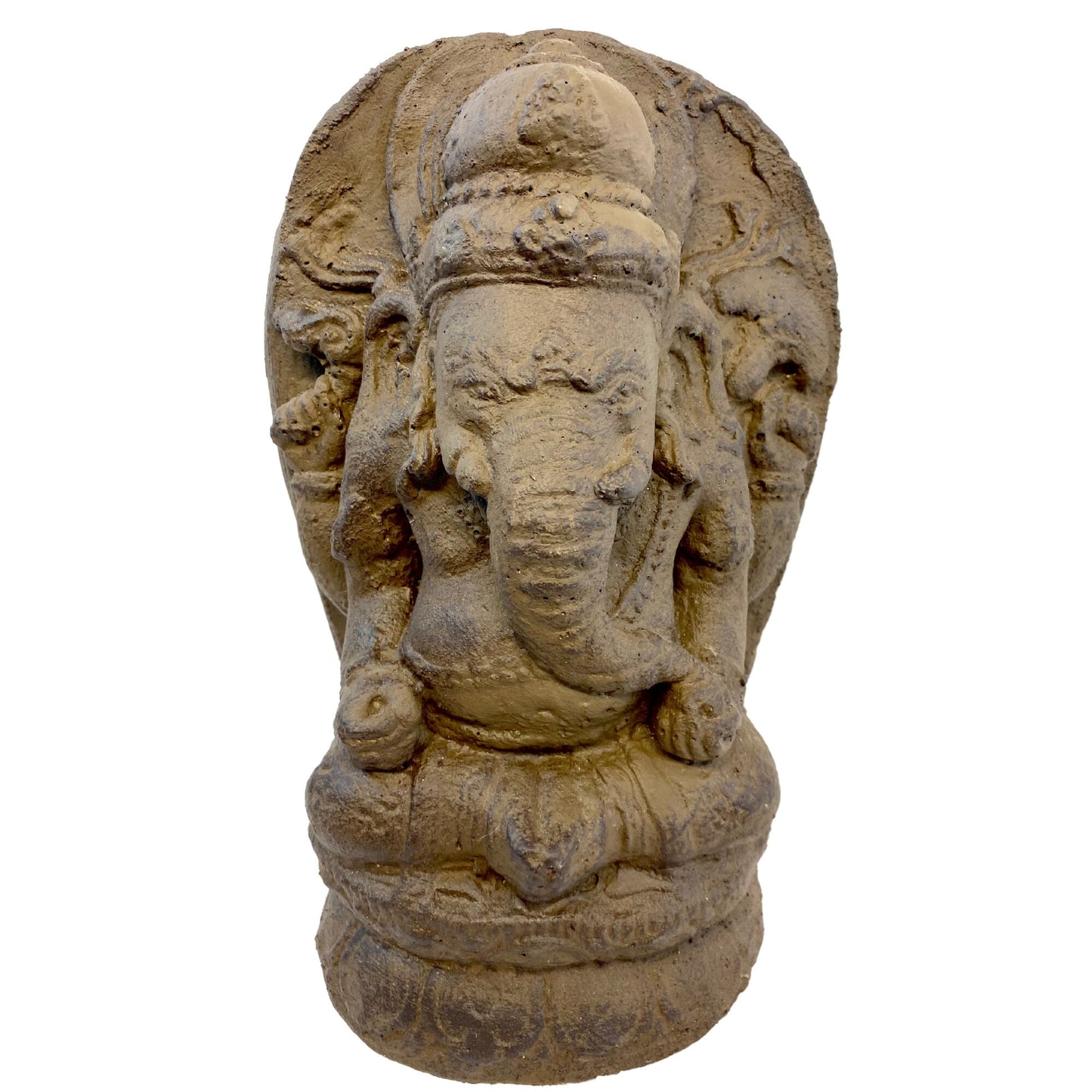 Ganapati Ganesha Lotus Pose Statue Garden statuary Remover Obstacles Cast Lava stone sculpture Brown Handmade Bali yard art