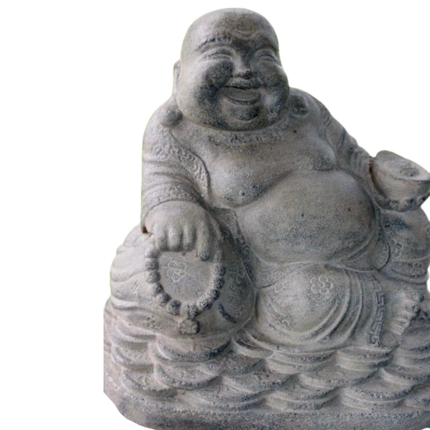 Cast Lava Stone Hotei Laughing Buddha Garden Statue: Balinese Garden Art