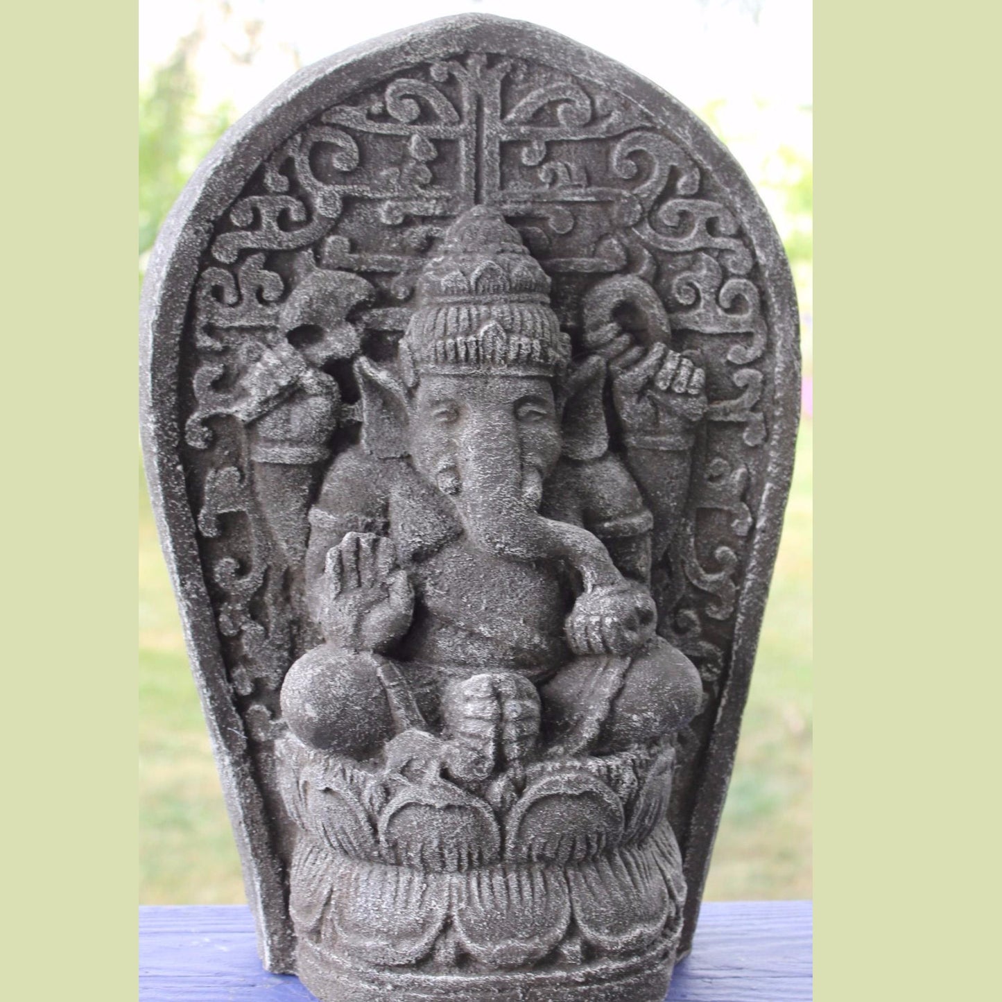Ganapati Ganesha Lotus Pose Statue Panel Garden statuary Remover Obstacles Cast Lava stone sculpture Bali yard art