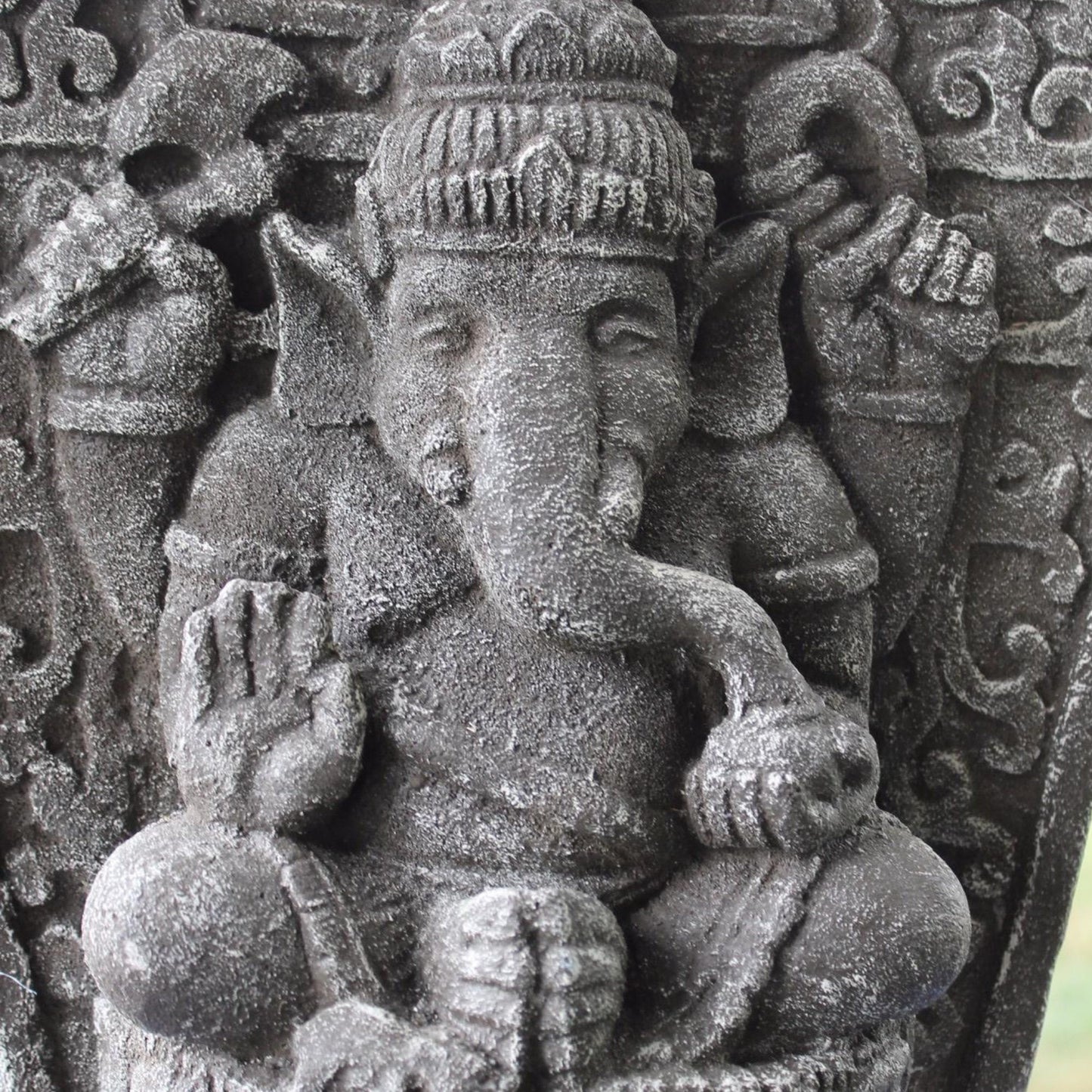 Ganapati Ganesha Lotus Pose Statue Panel Garden statuary Remover Obstacles Cast Lava stone sculpture Bali yard art