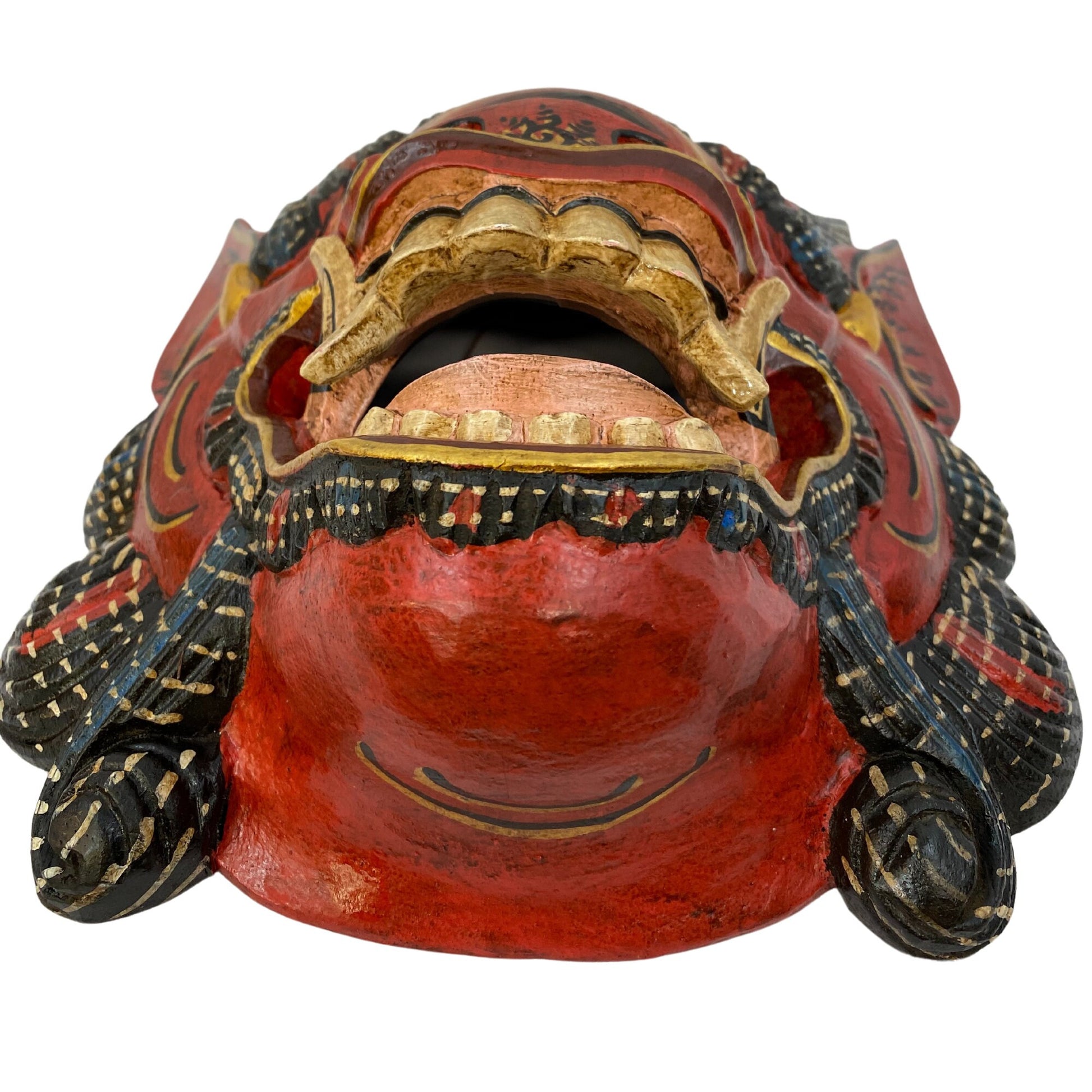 Balinese Mata Besek Mask Cyclops One Eyed Monster Rakshasa Demon Bali Folk Art Hand carved wood Carving Red Wall art - Acadia World Traders