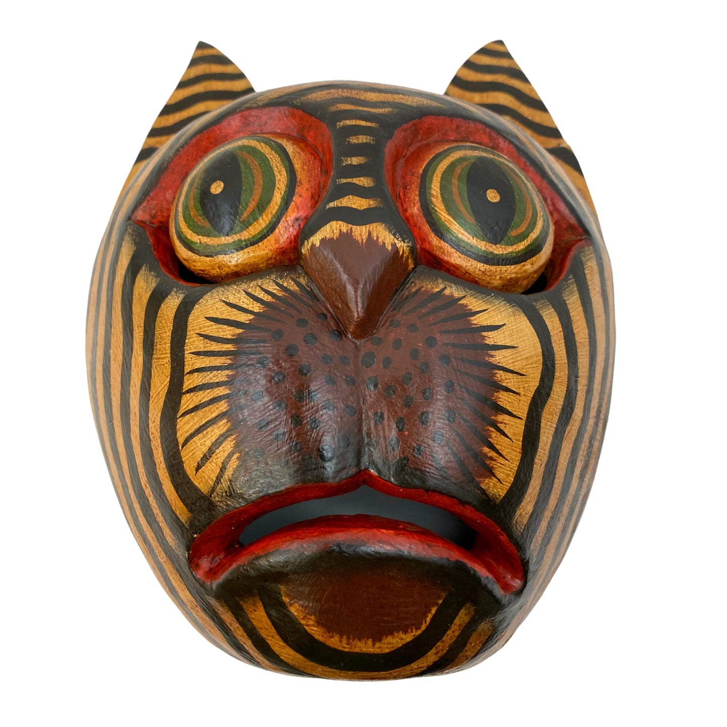 Balinese Striped Tabby Cat Mask, Hand Carved Wood Bali Folk Art