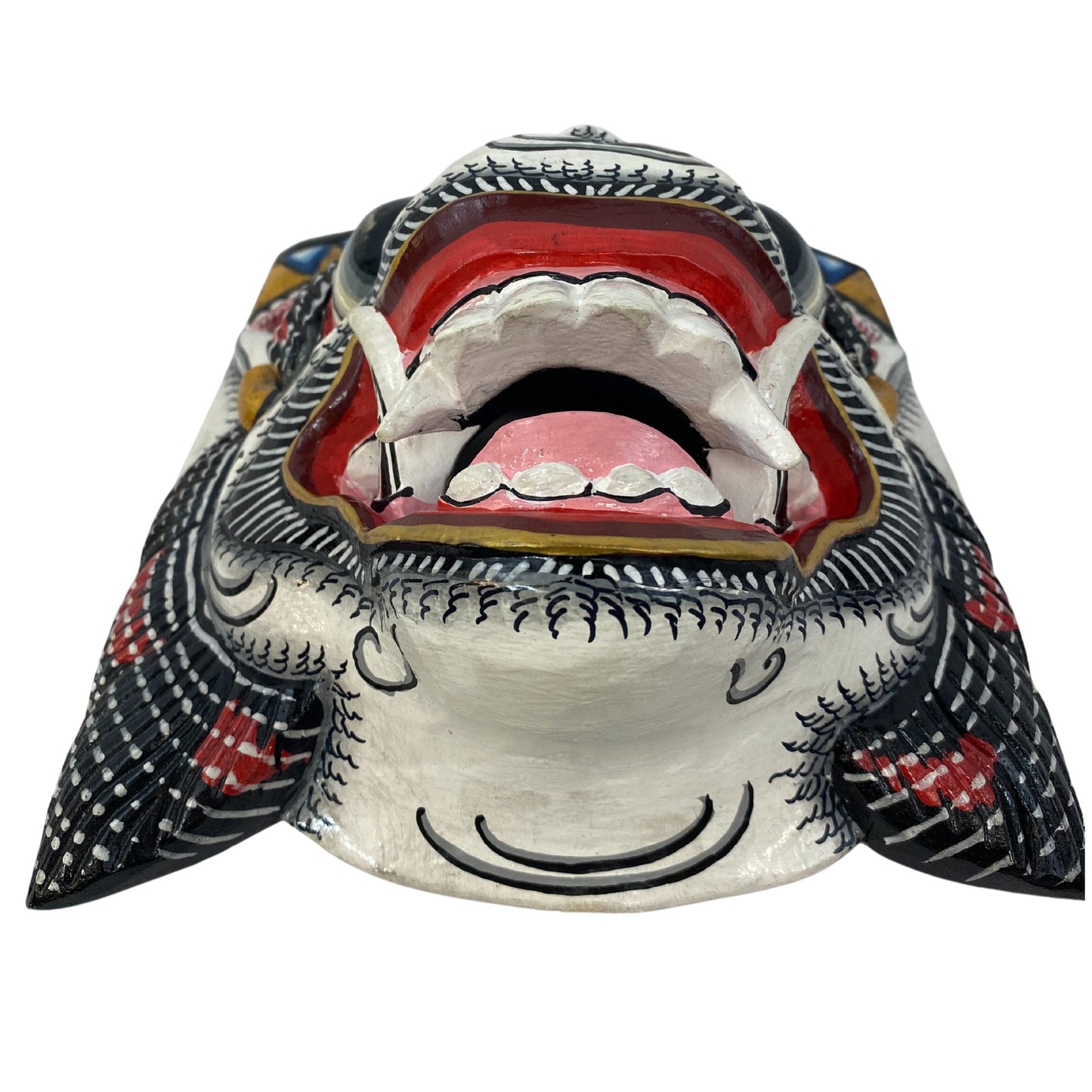 Hand Carved Hanuman Mask: Balinese Polychrome Wood Carving Wall Decor