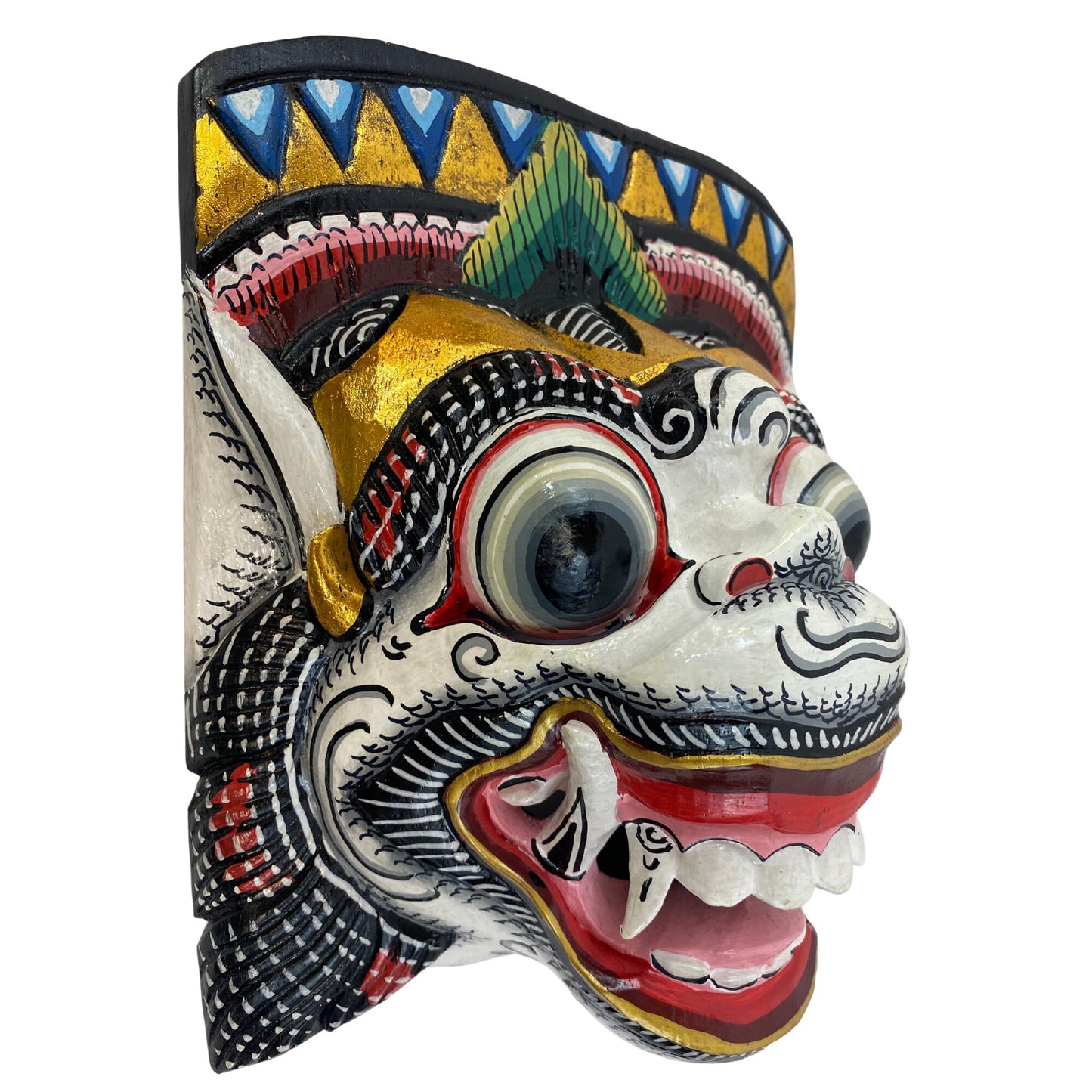 Hand Carved Hanuman Mask: Balinese Polychrome Wood Carving Wall Decor
