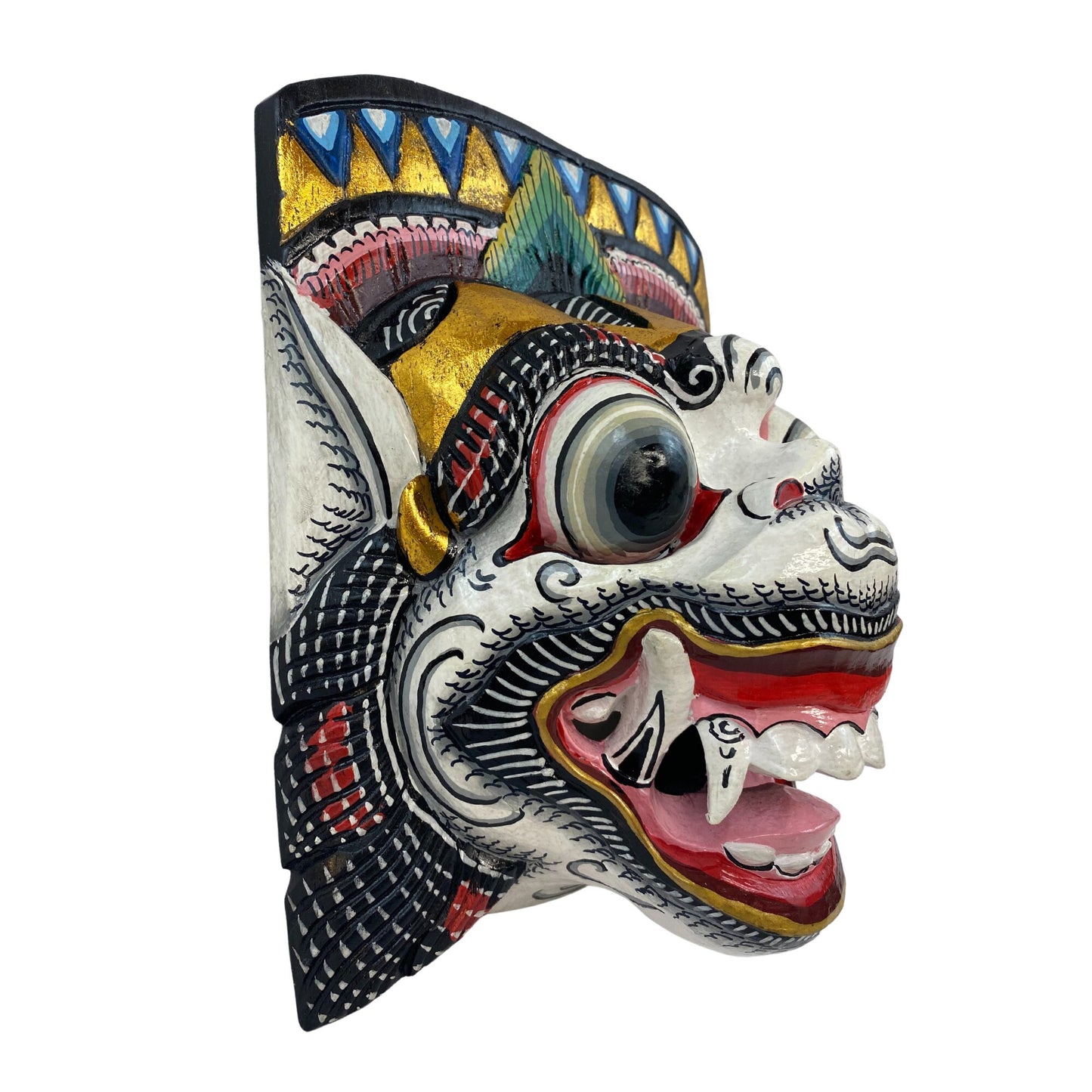 Hand Carved Hanuman Mask: Balinese Polychrome Wood Carving Wall Decor