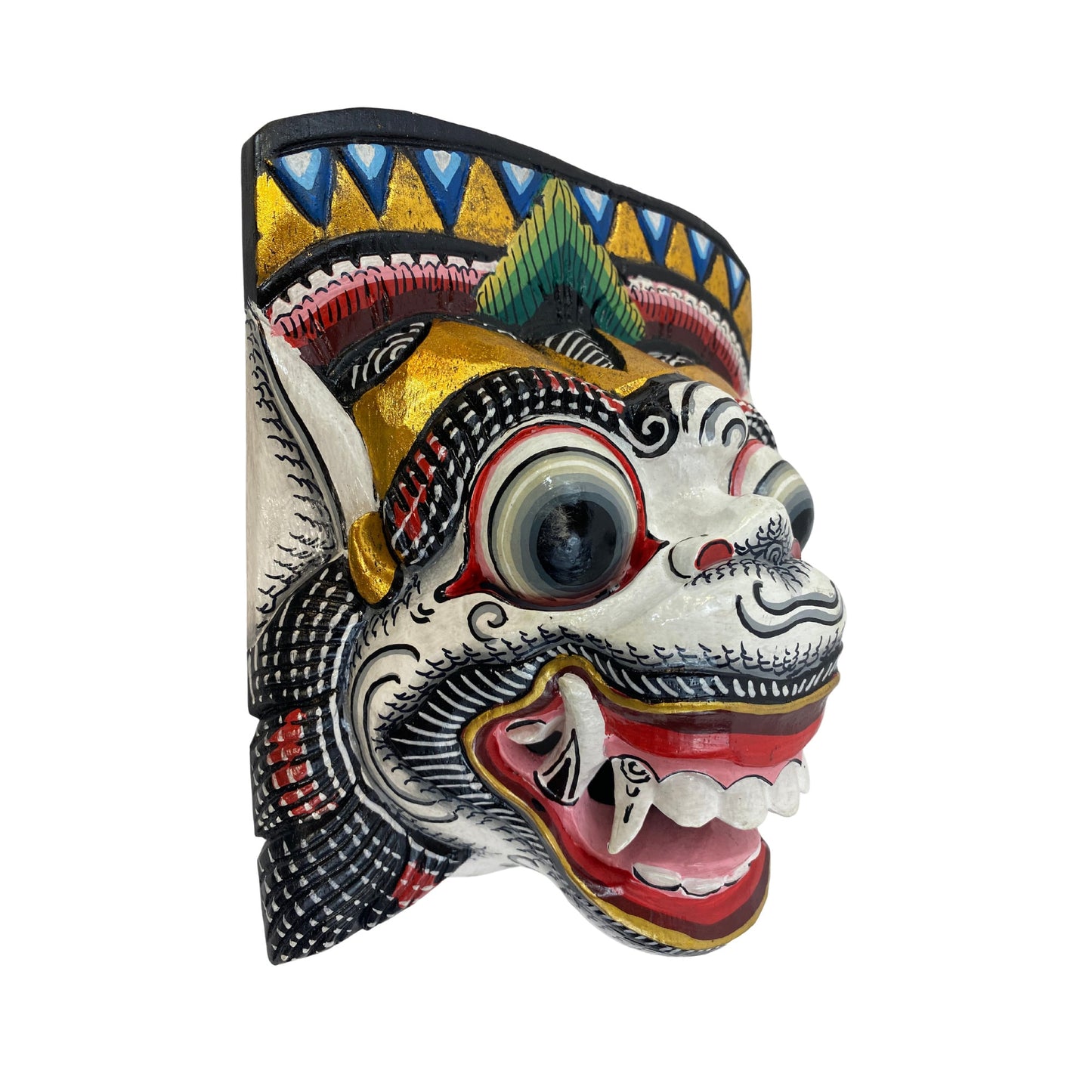 Hand Carved Hanuman Mask: Balinese Polychrome Wood Carving Wall Decor