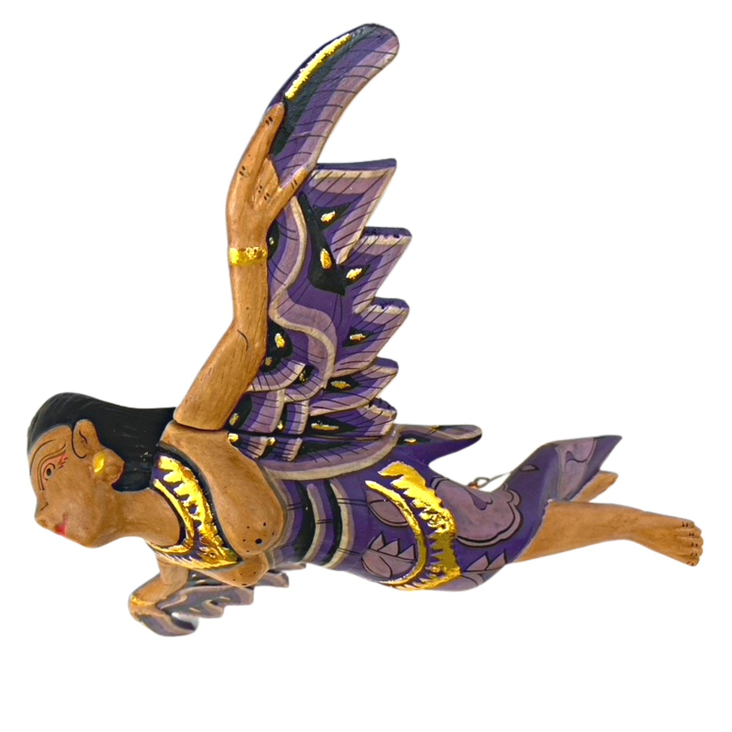 Flying Winged Dewi Sri Goddess Mobile Spiritchaser Crib Angel Carved Wood Balinese folk art Purple 8&quot;