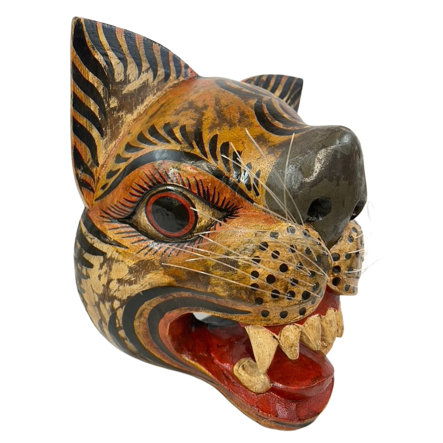 Balinese Tiger Mask: Hand Carved Wood Wall  Decor, Bali Folk Art Sculpture