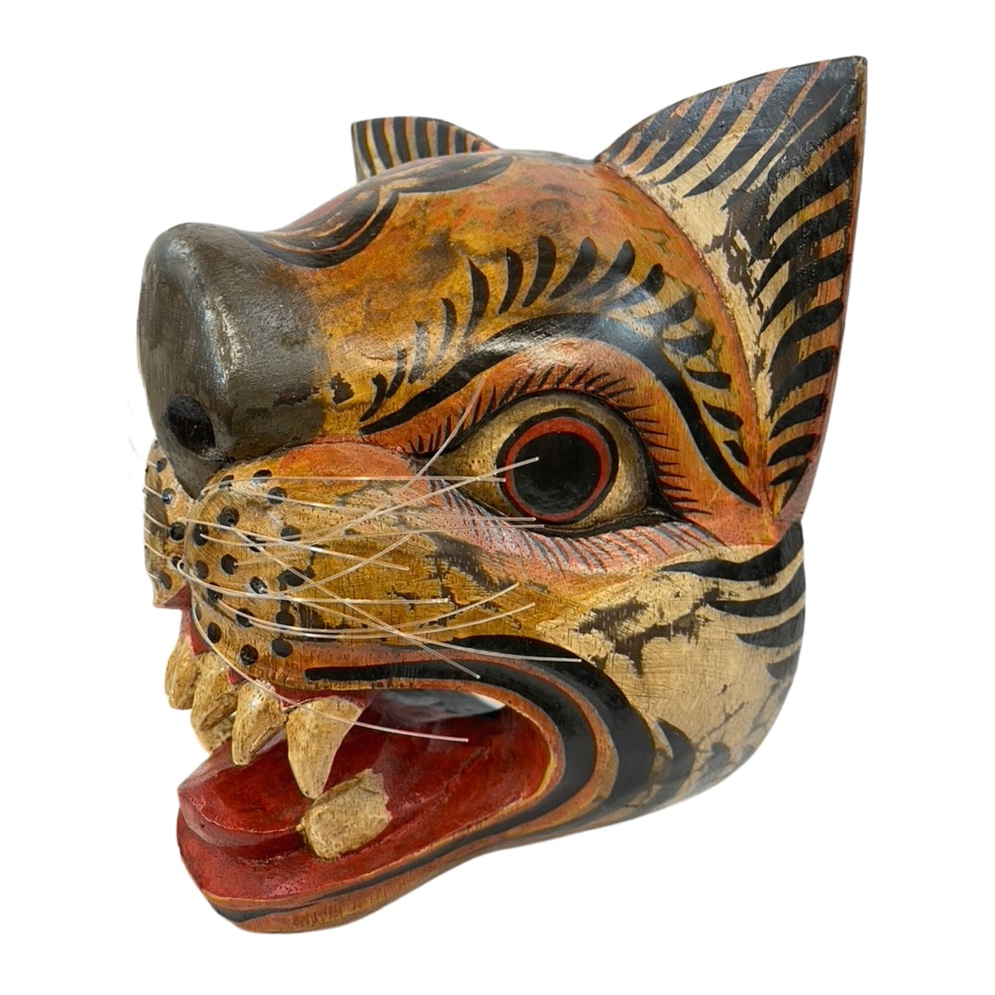 Balinese Tiger Mask: Hand Carved Wood Wall  Decor, Bali Folk Art Sculpture